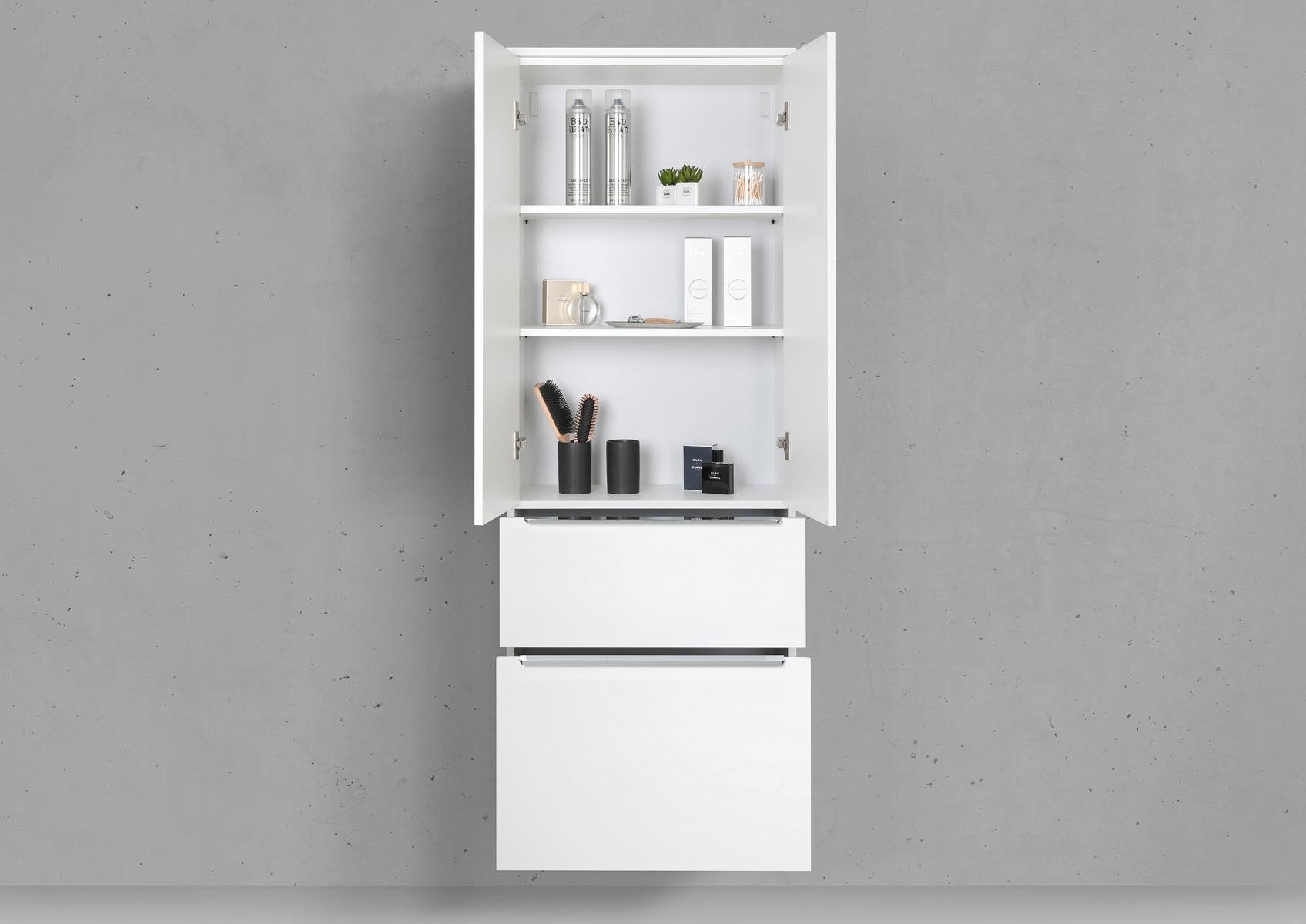 Seitenschrank/Hochschrank nach Maß 1x Doppeltür Push to Open & 2x Auszüge mit Griffleiste nach Wahl