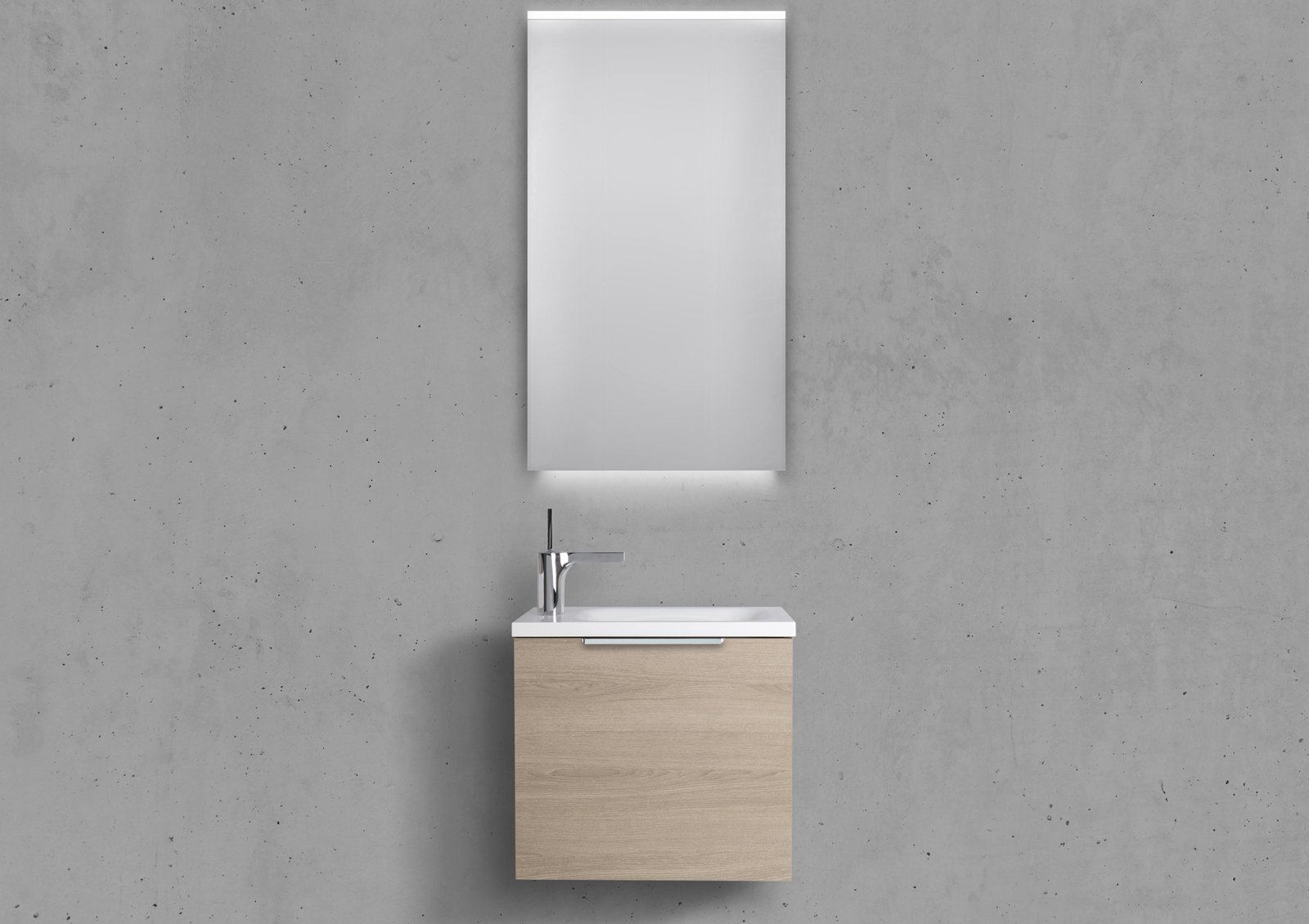 Gäste Badmöbel Rimini, Handwaschbecken, mit LED Lichtspiegel