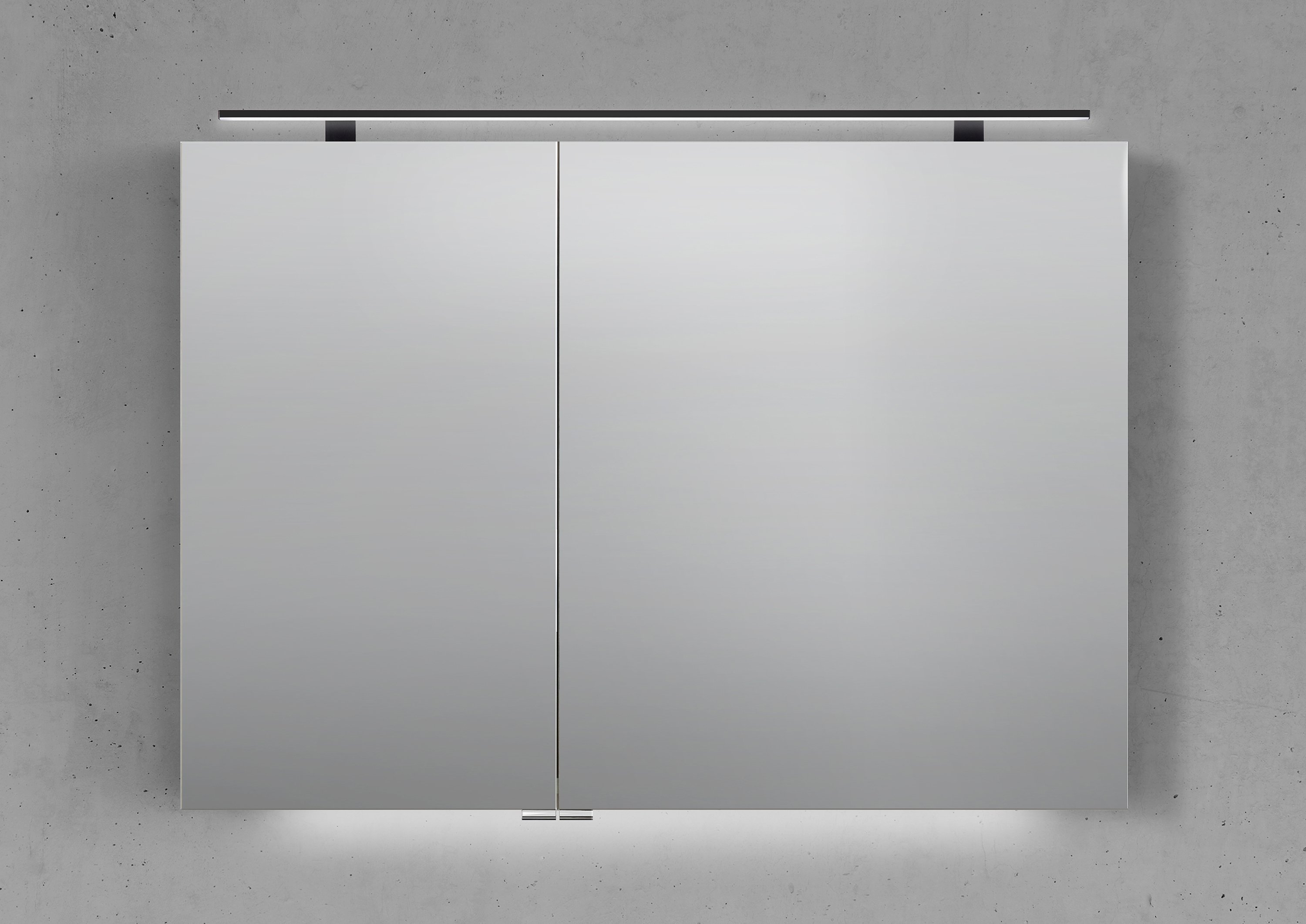 Spiegelschrank 100 cm mit MULTI LED Aufsatzleuchte Doppelspiegeltüren