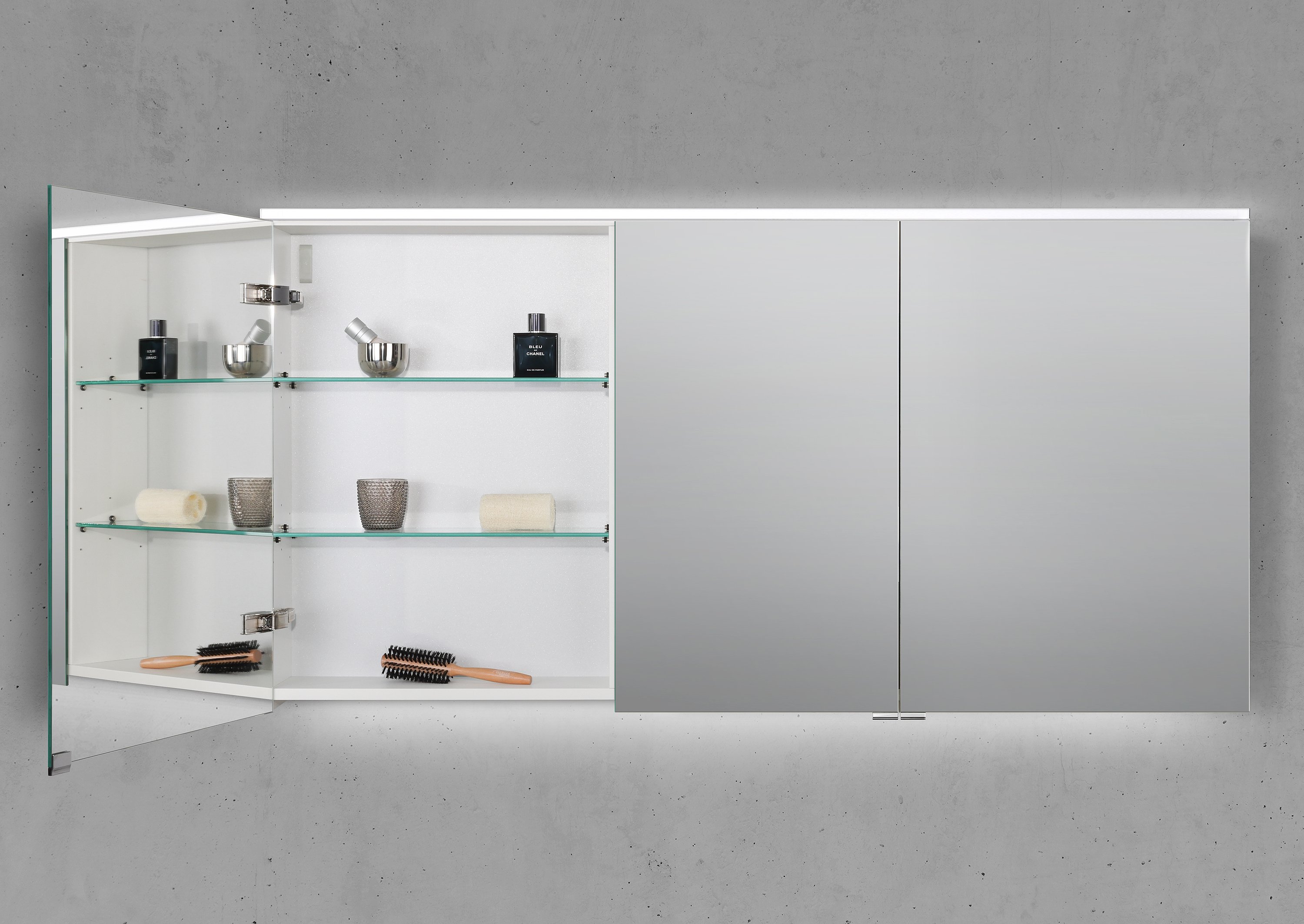 Doppelwaschtisch 140 cm Badmöbel Set SKY, mit Led Spiegelschrank, Weiß Hochglanz Lack