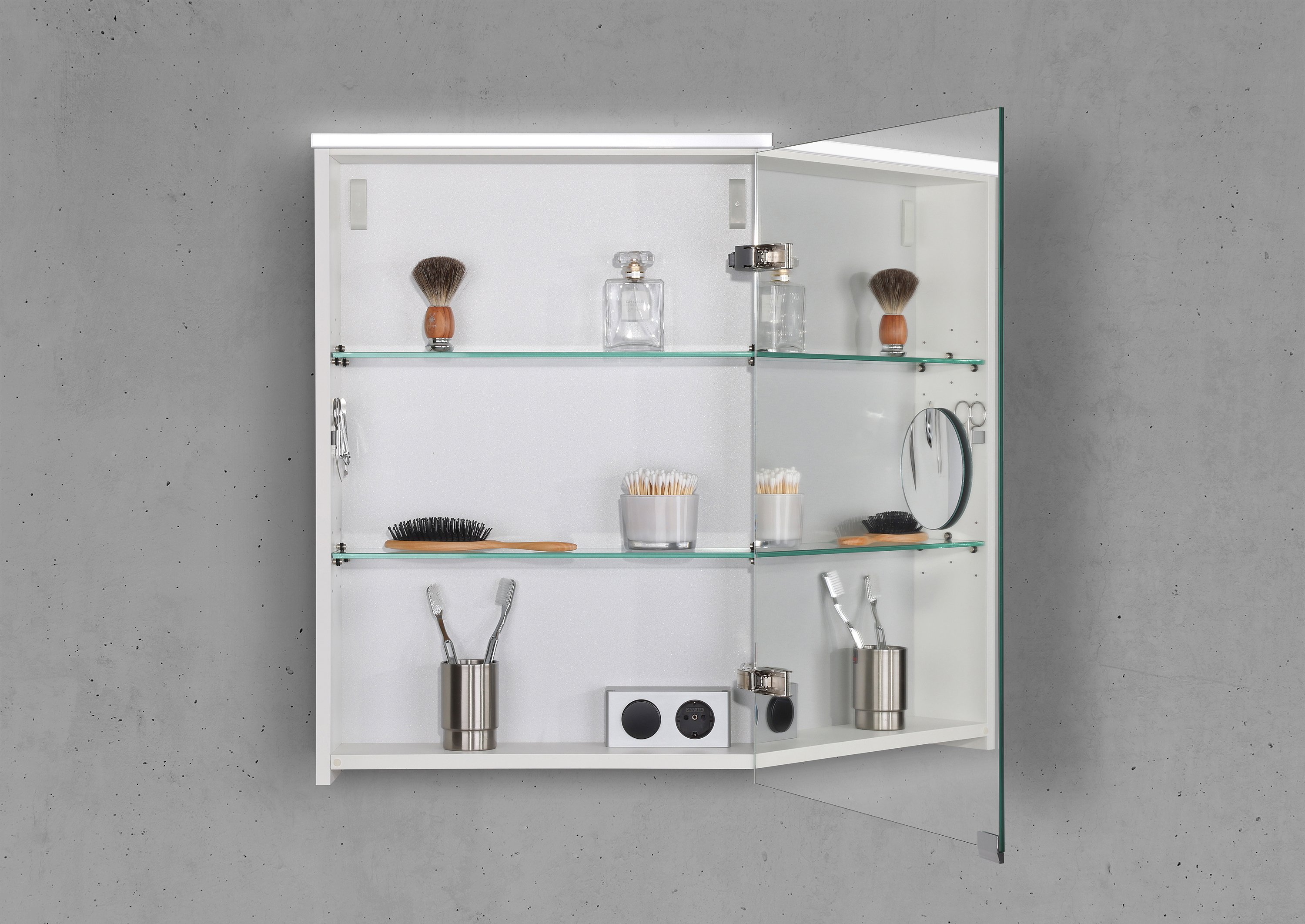 Spiegelschrank 50 cm integrierte MULTI Light LED Beleuchtung Doppelspiegeltür