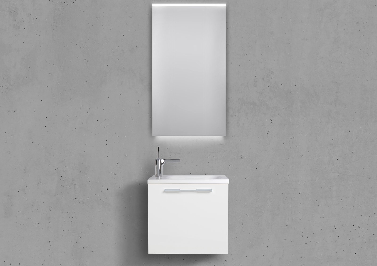 Gäste Badmöbel Set Rimini, mit LED Lichtspiegel, weiß HG
