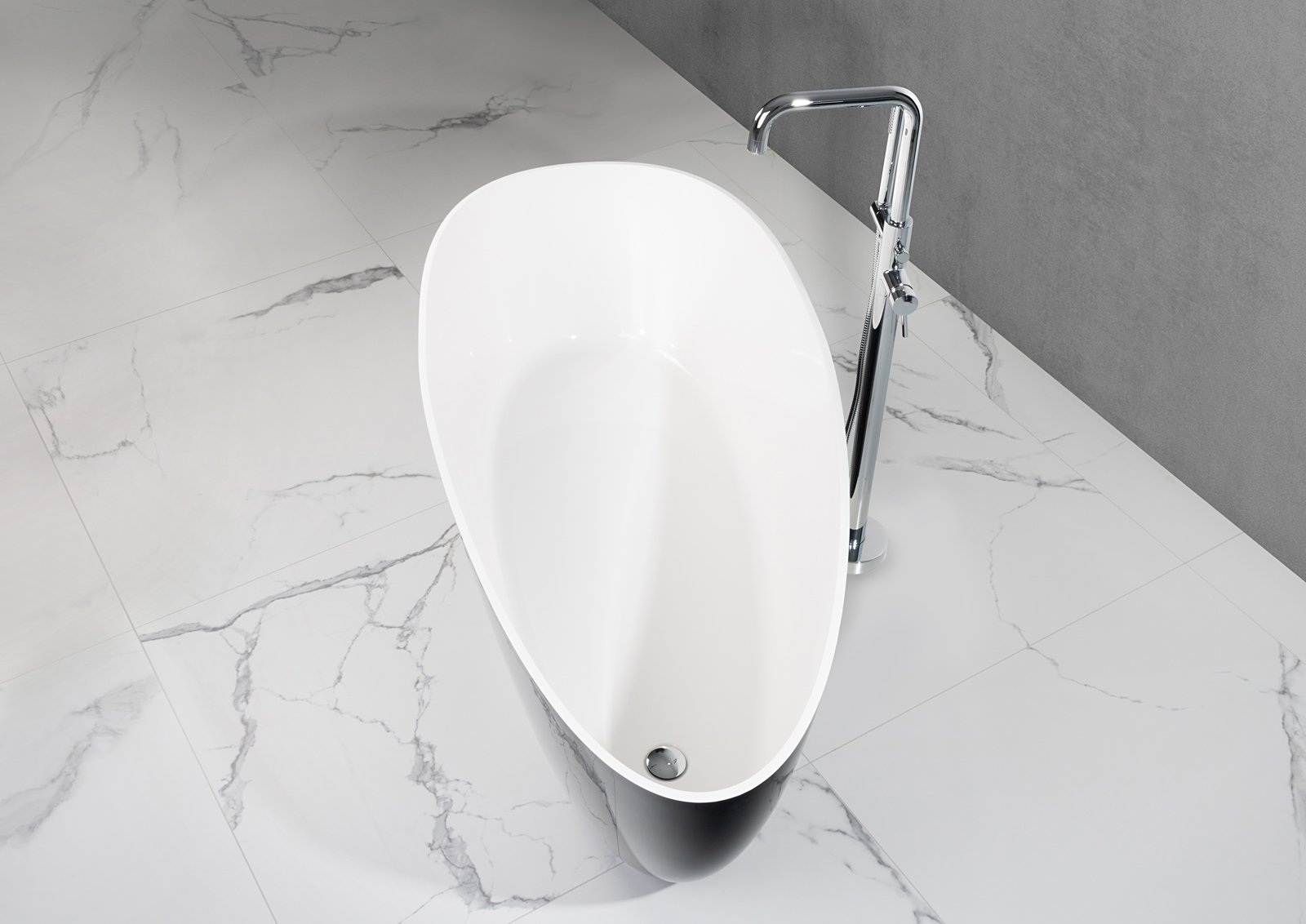 Freistehende Badewanne aus Mineralguss 170x77x62 cm in Schwarz