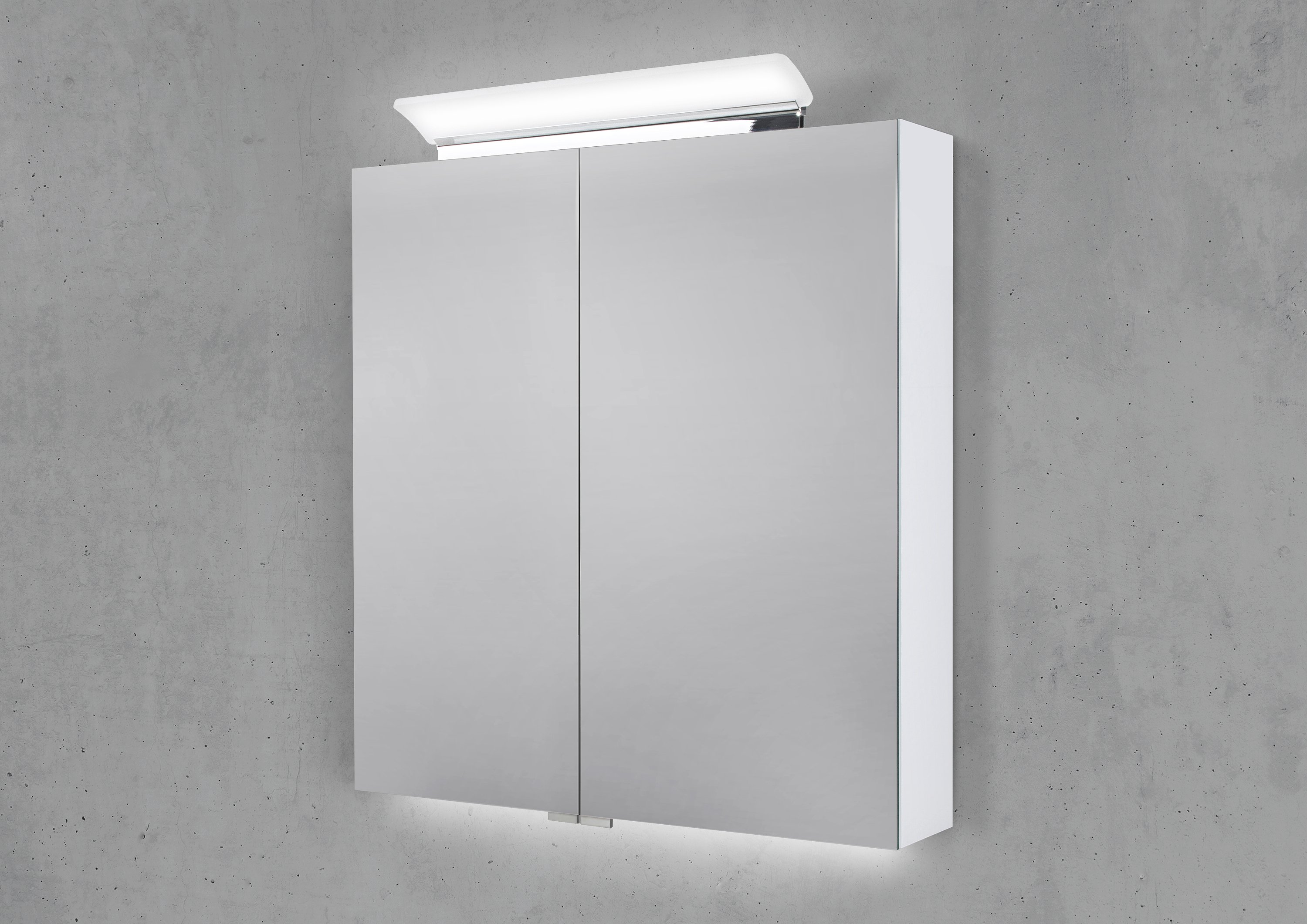 Spiegelschrank 70 cm LED Acryl Aufsatzleuchte doppelseitig verspiegelt