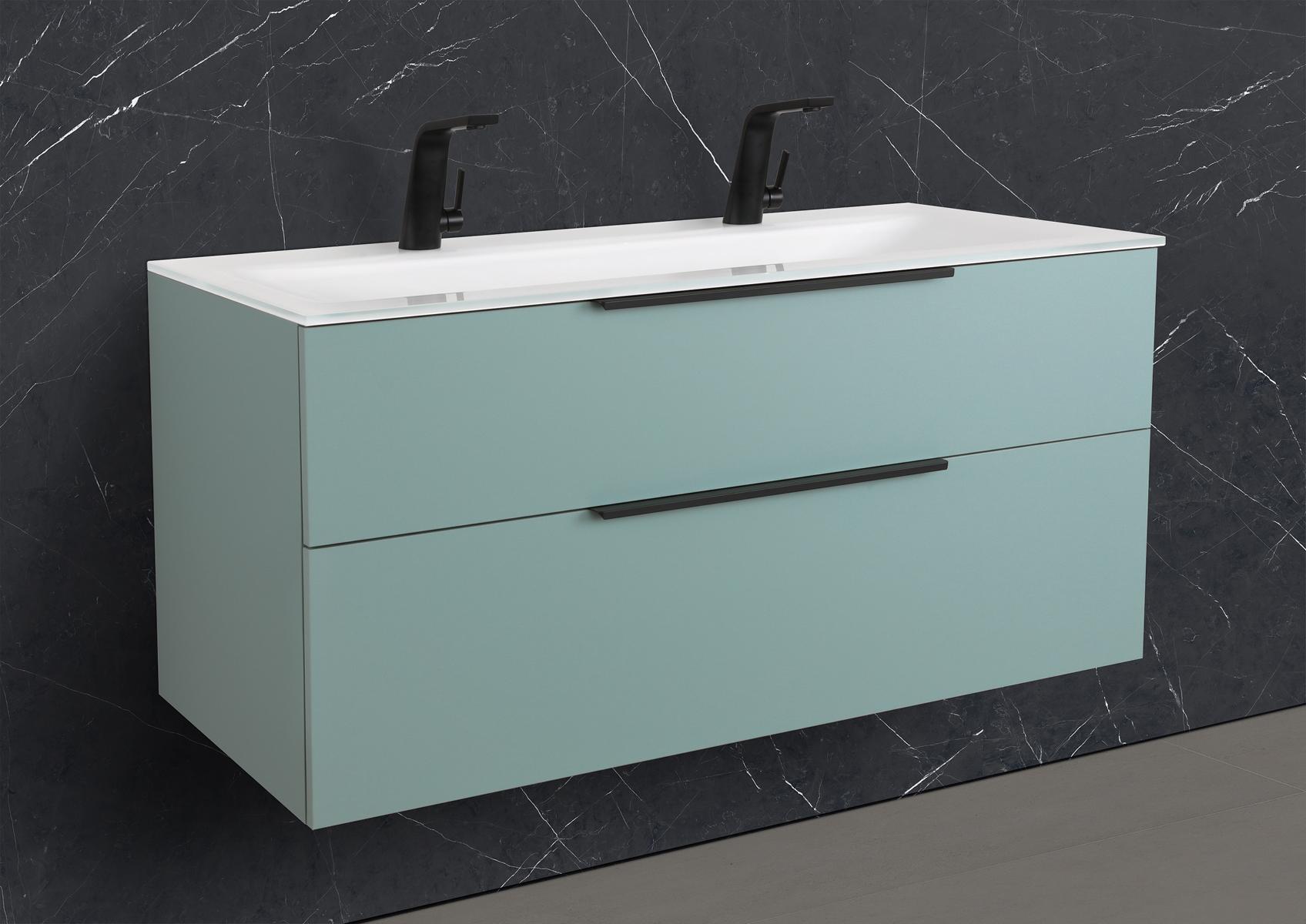 Saphir - Badmöbelset 120 cm mit Glaswaschtisch (Doppel) und Unterschrank