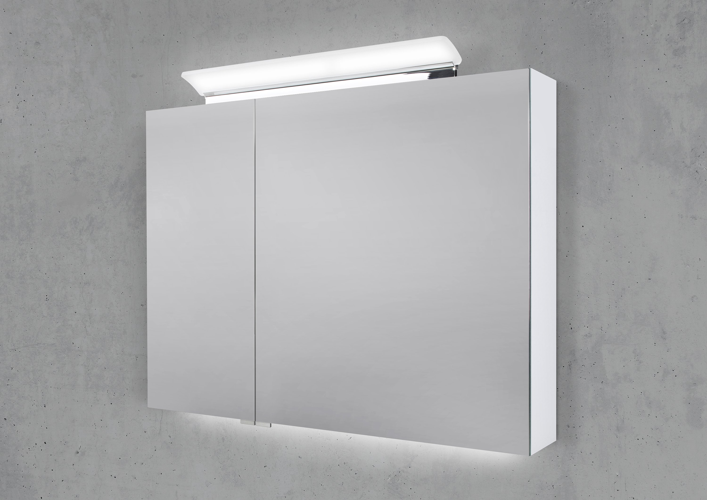 Spiegelschrank 90 cm LED Acryl Aufsatzleuchte doppelseitig verspiegelt