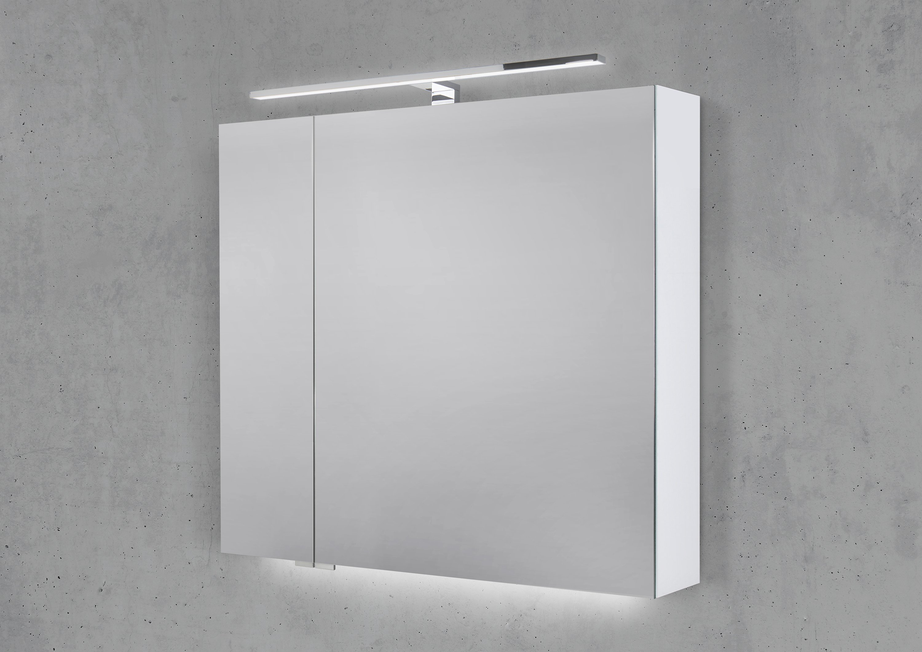 Spiegelschrank 80 cm mit MULTI Light LED Chrom Beleuchtung Doppelspiegeltüren
