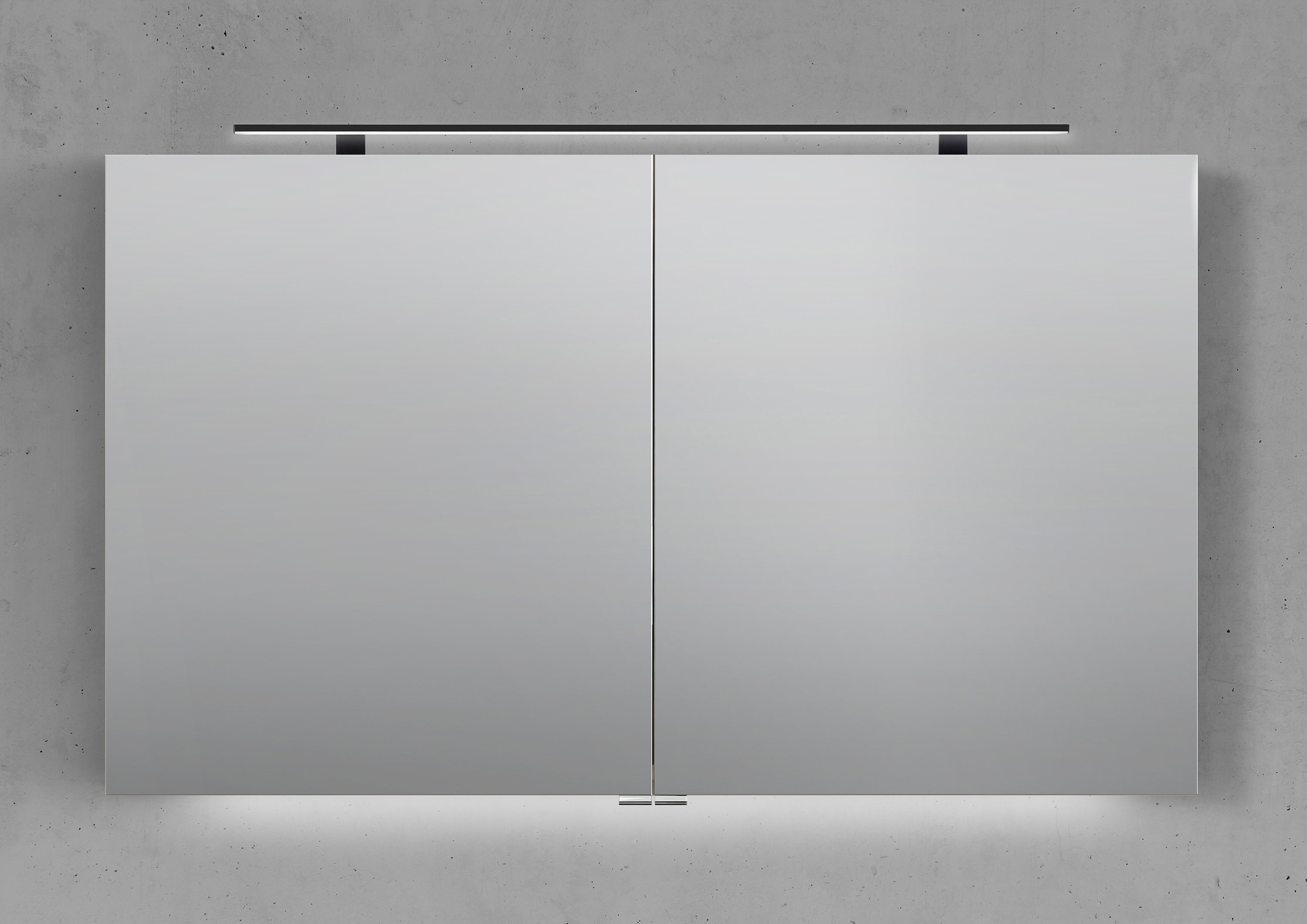 Spiegelschrank 120 cm mit MULTI LED Aufsatzleuchte Doppelspiegeltüren