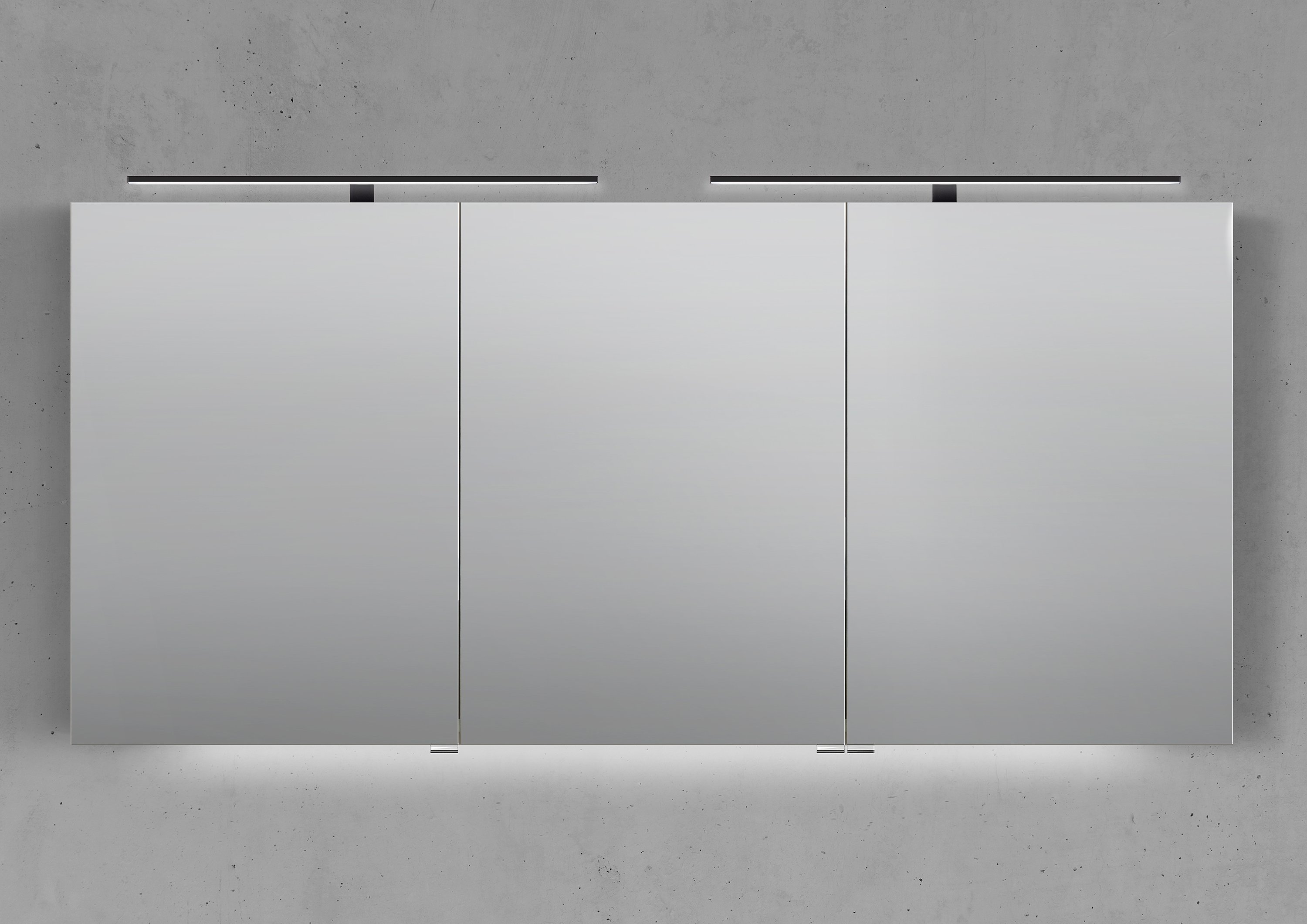 Spiegelschrank 150 cm mit 2x MULTI LED Aufsatzleuchte Doppelspiegeltüren