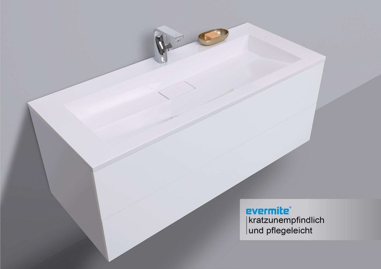 Design Waschtisch 120 cm Evermite, Badmöbel Grifflos mit Push to Open, Intarbad CUBO
