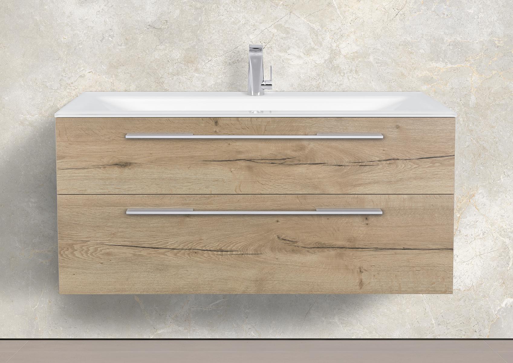 Saphir - Badmöbelset 120 cm mit Glaswaschbecken (Einzel) und Unterschrank vorkonfiguriert