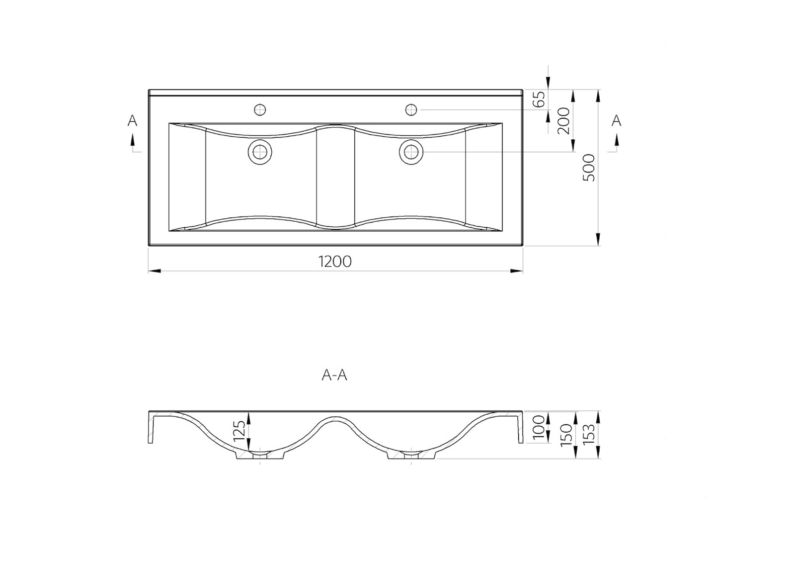 Doppelwaschtisch, Unterschrank 120cm und LED Spiegelschrank doppelt verspiegelt