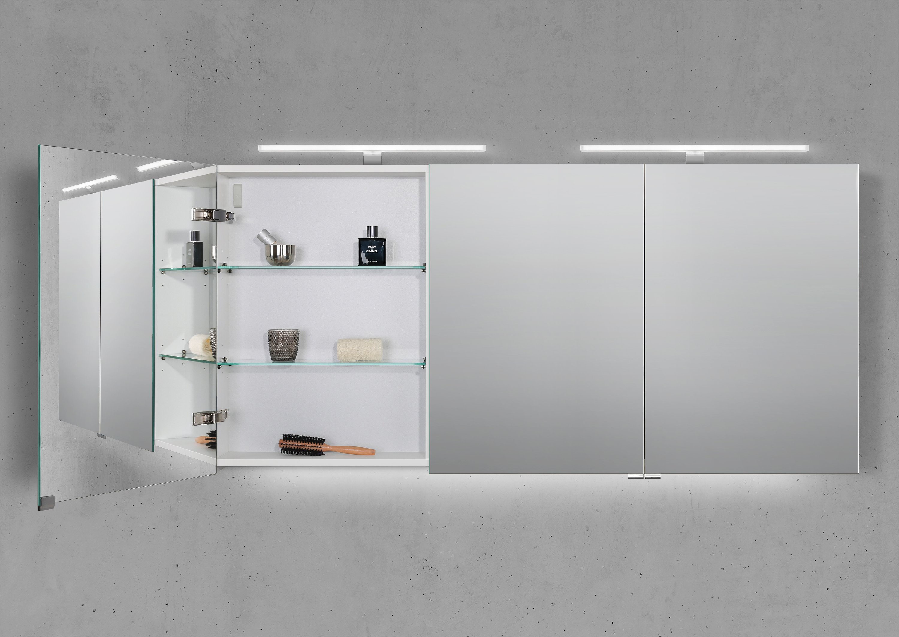 Spiegelschrank 150 cm 2x MULTI LED Acryl Beleuchtung Doppelspiegeltüren