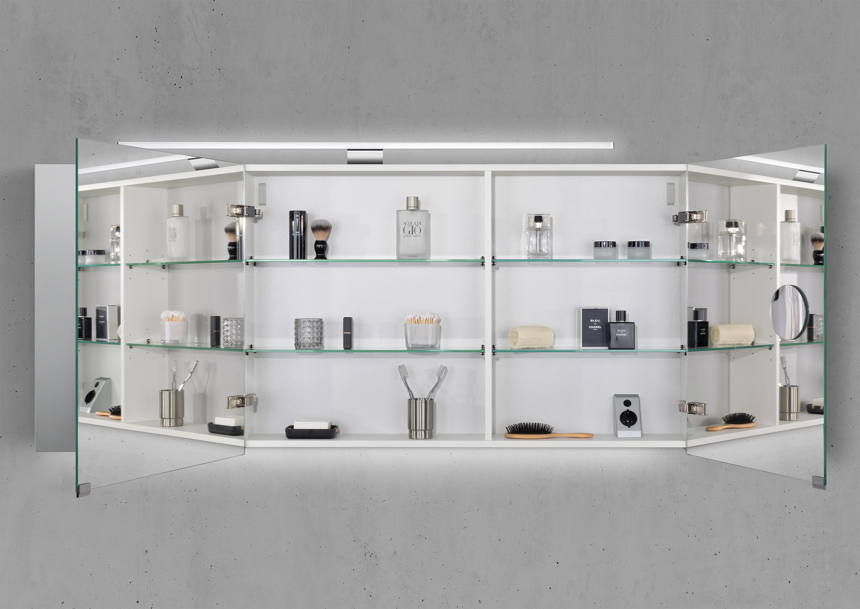 Spiegelschrank 160 cm mit LED Beleuchtung, Doppelspiegeltüren