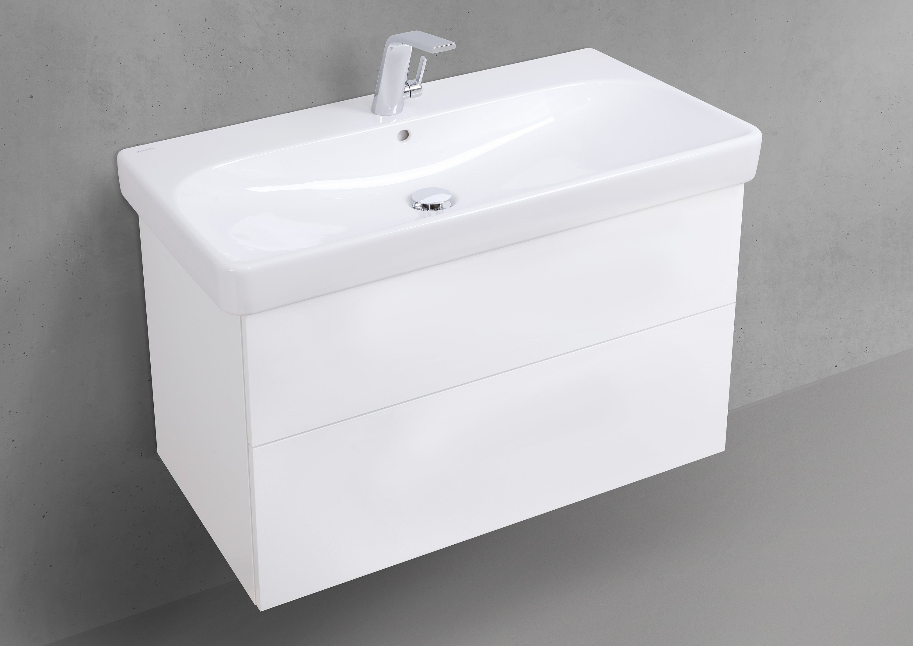 Badmöbelset Shape 90 cm inkl. Geberit Smyle Square Waschtisch mit Unterschrank Push to Open