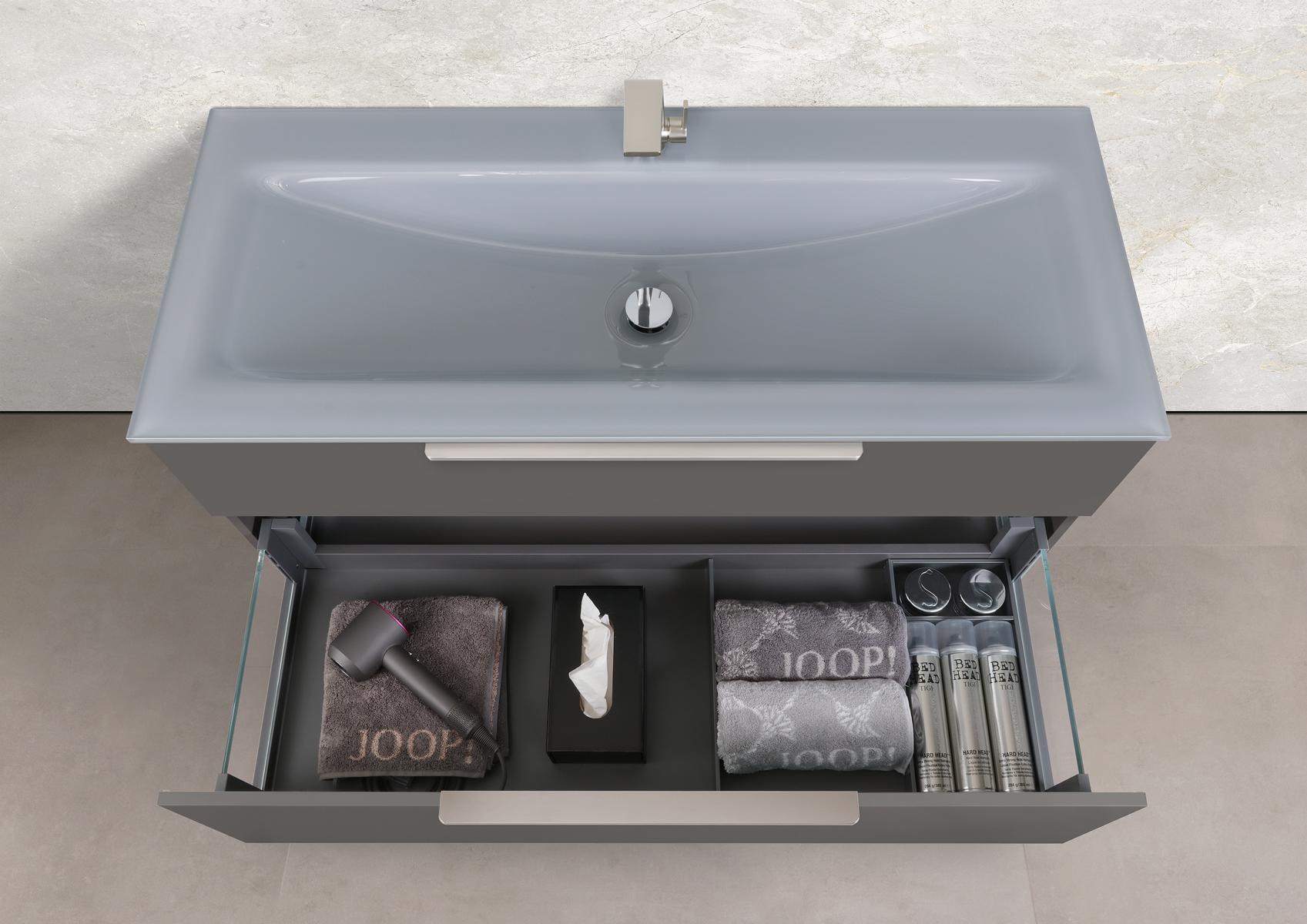 Saphir - Badmöbelset 120 cm mit Glaswaschbecken (Einzel) und Unterschrank