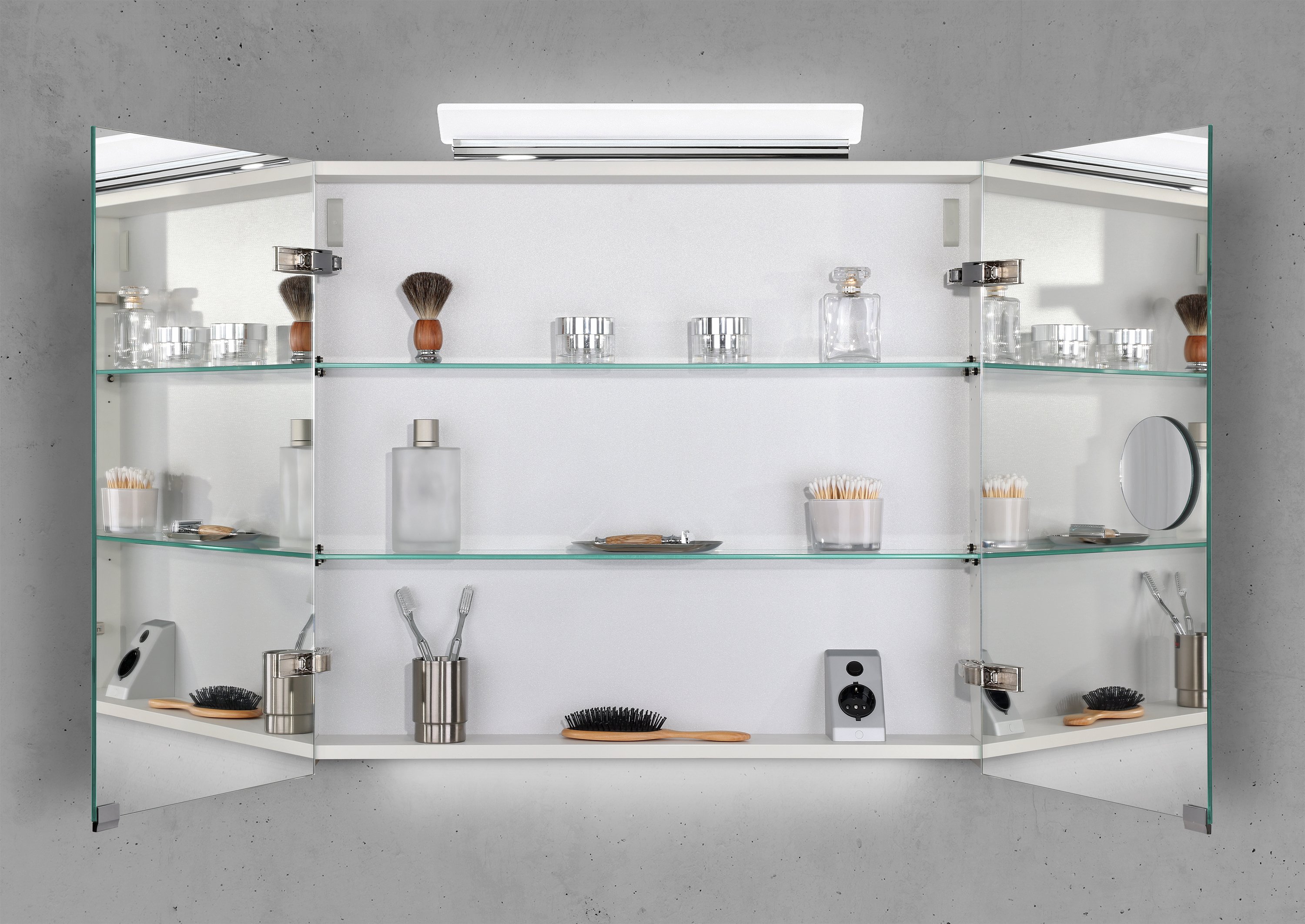 Spiegelschrank 80 cm LED Acryl Aufsatzleuchte doppelseitig verspiegelt
