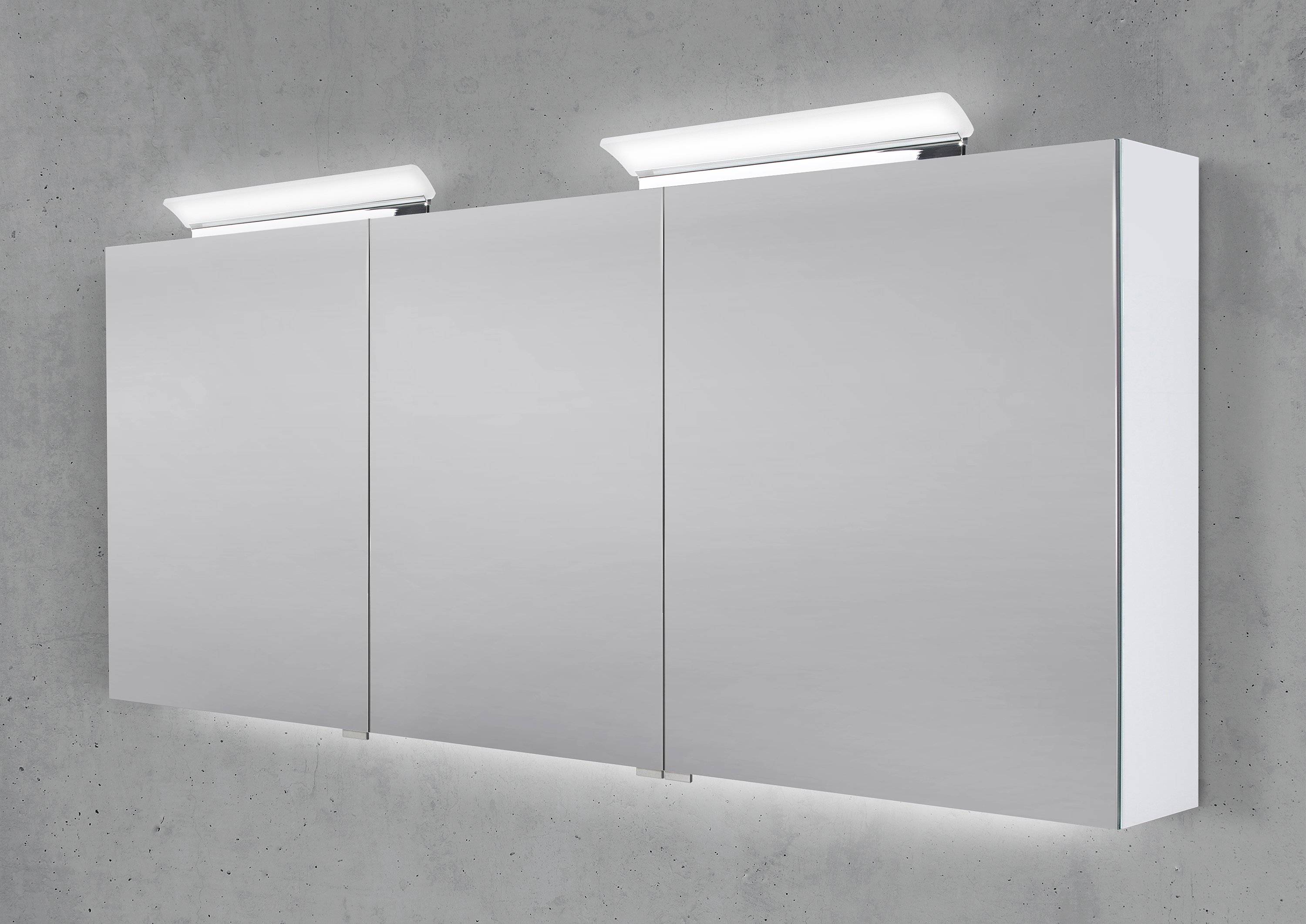 Spiegelschrank 170 cm 2x LED Acryl Aufsatzleuchte doppelseitig verspiegelt