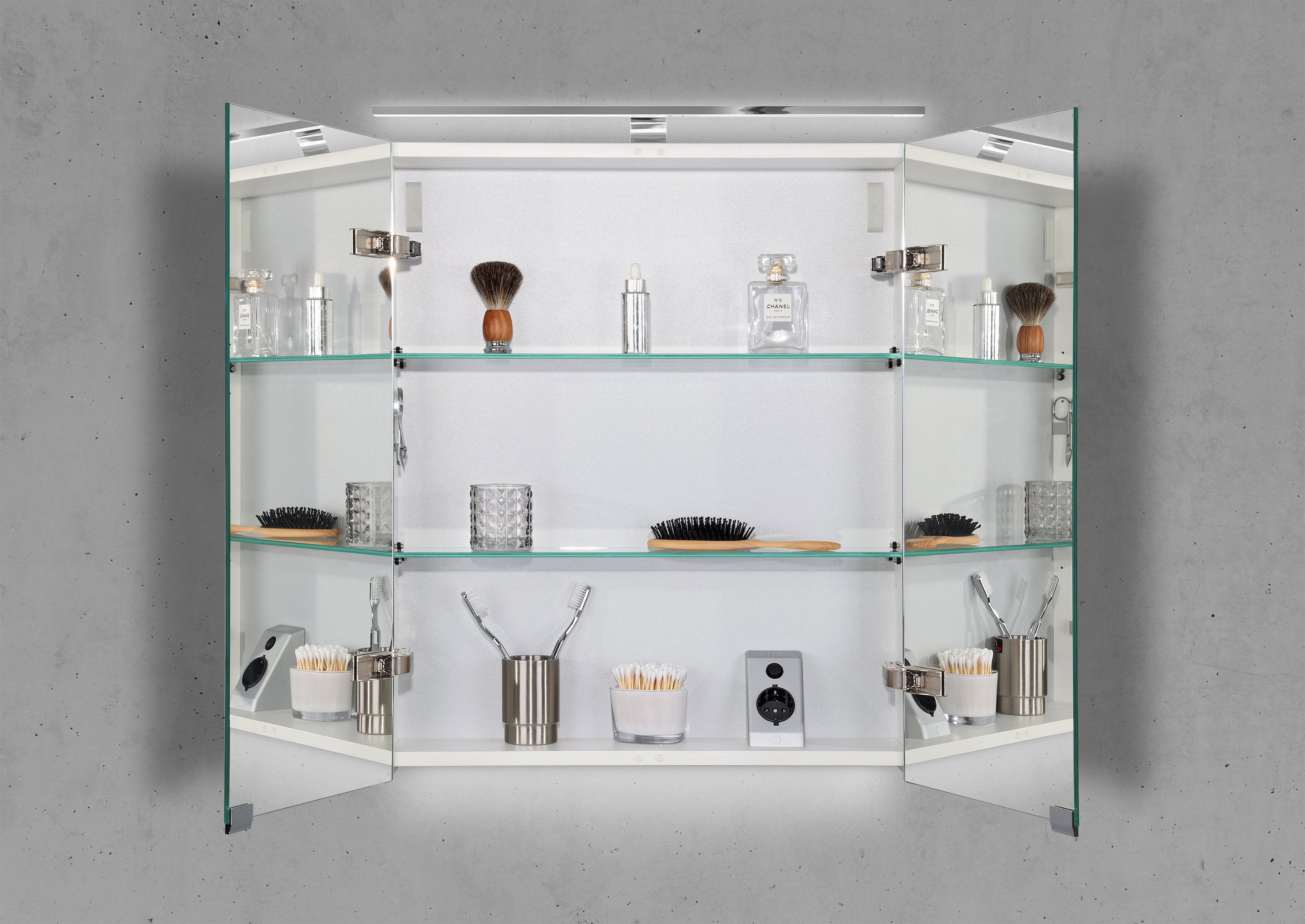 Spiegelschrank 60 cm LED Chrom Beleuchtung Doppelspiegeltüren