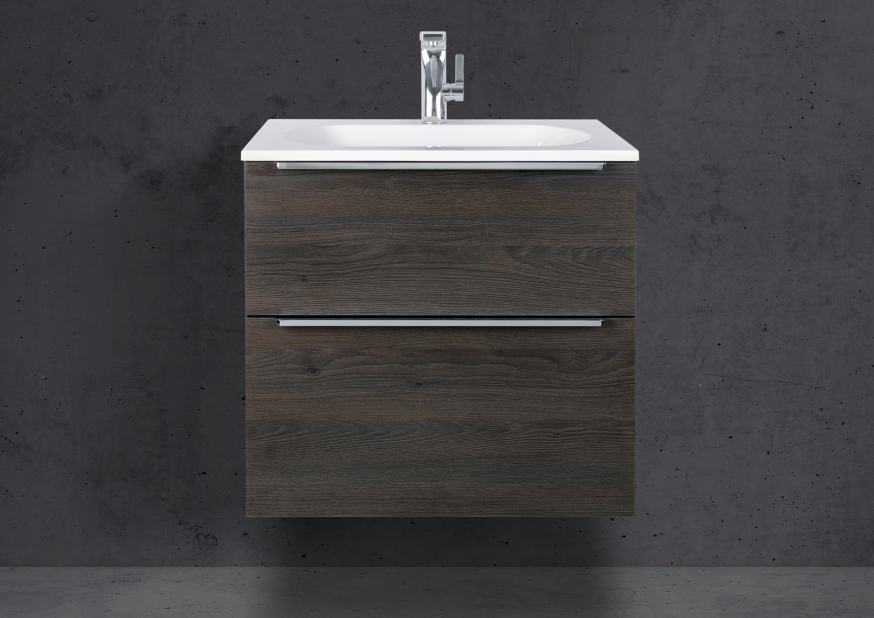 Badmöbel Set 60 cm mit Evermite Waschtisch, Dekor frei wählbar, Made in Germany