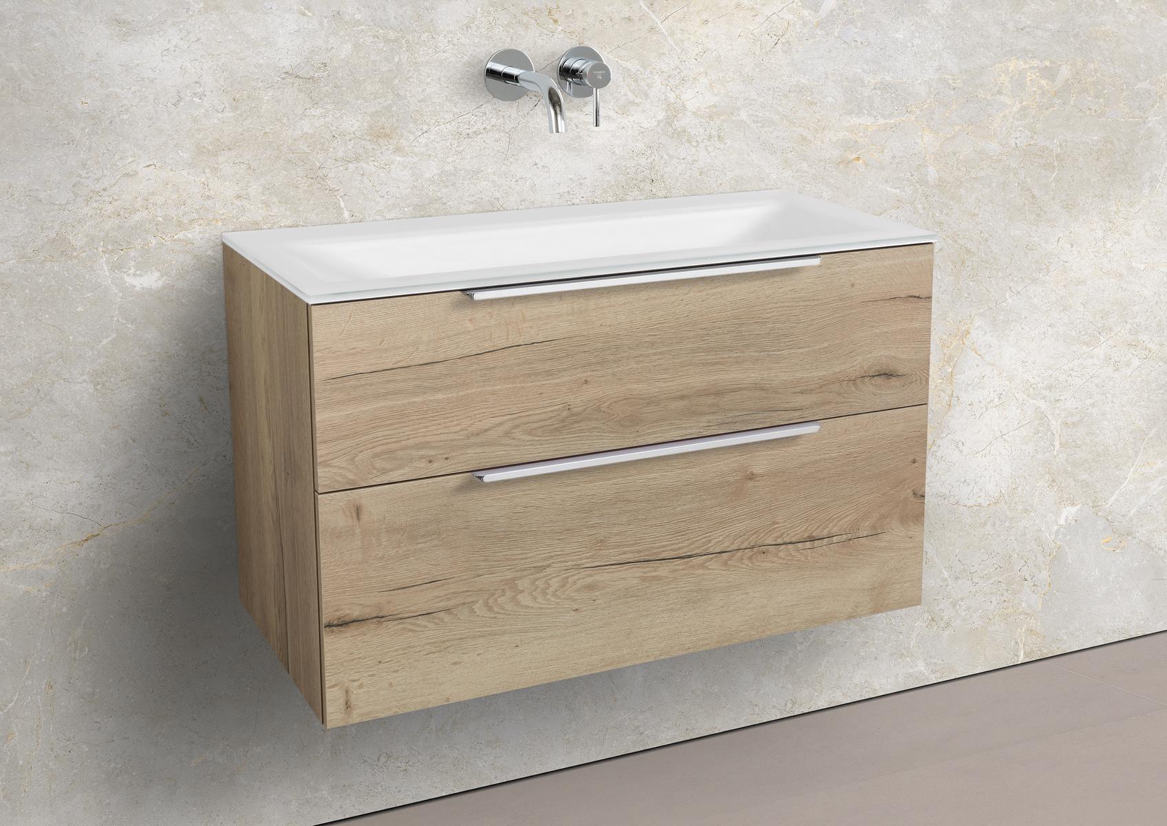Saphir - Badmöbelset 90 cm mit Glaswaschbecken und Unterschrank