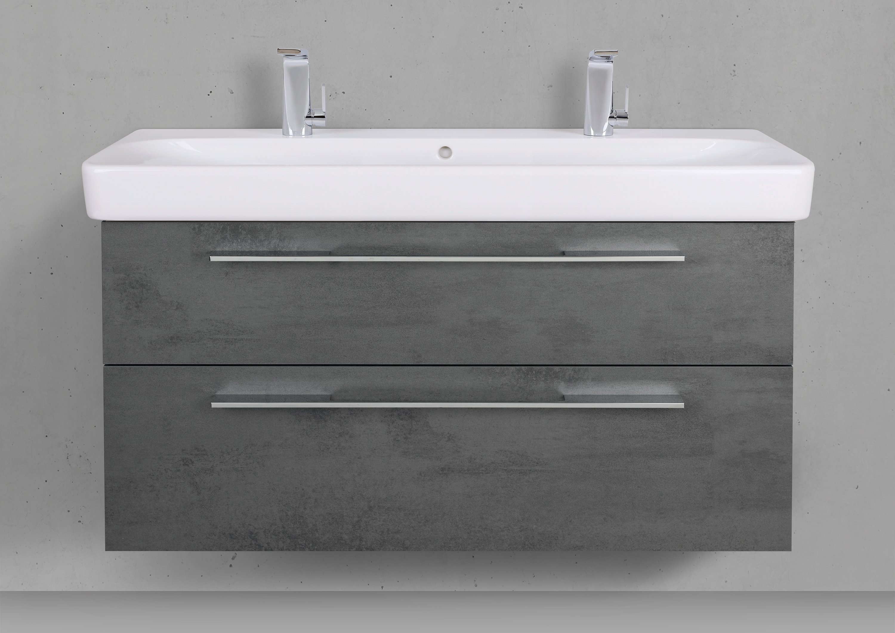 Badmöbelset Shape 120 cm inkl. Geberit Smyle Square Doppelwaschtisch mit Unterschrank