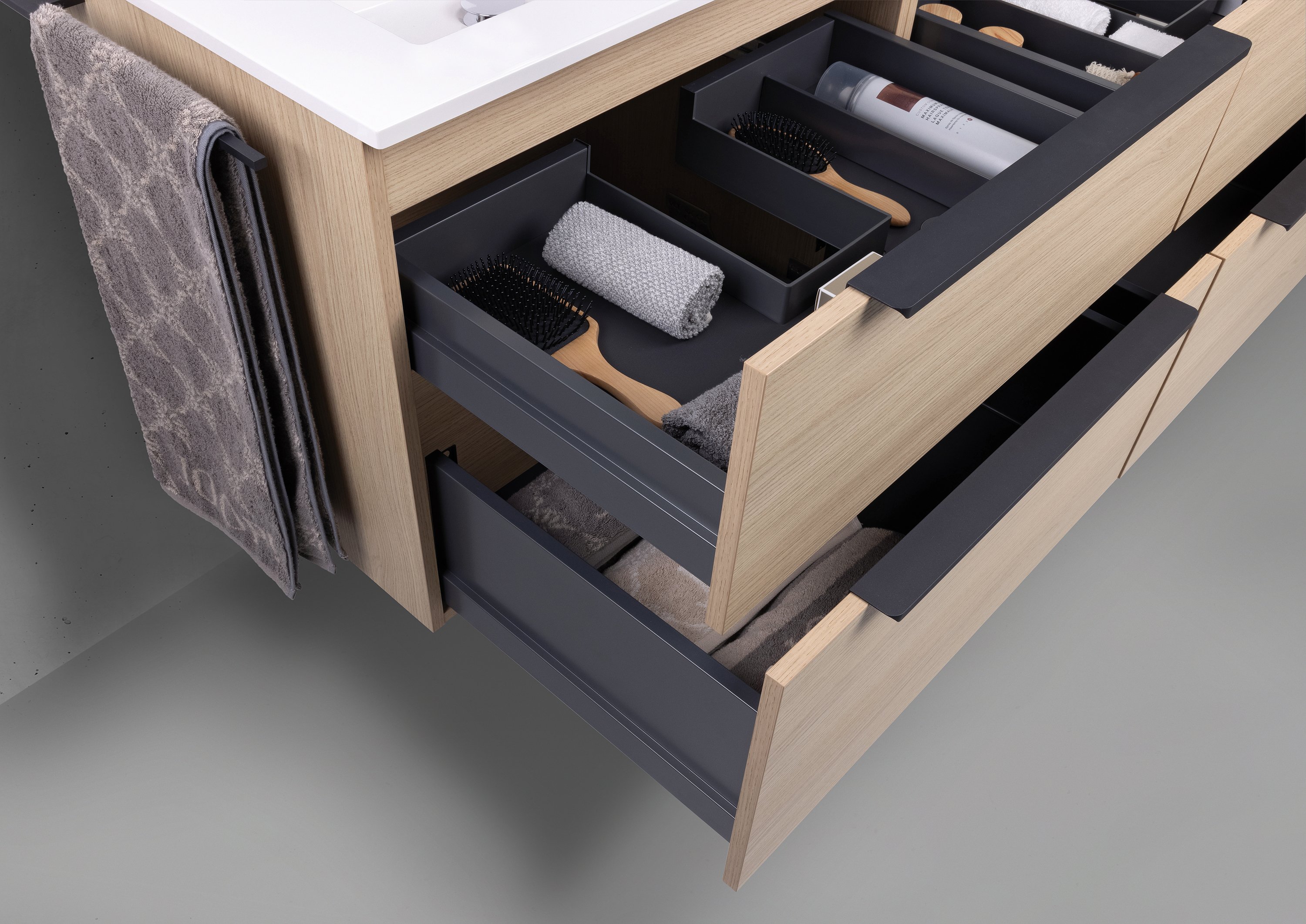 Doppelwaschtisch 140 cm Badmöbel Set SKY, mit Led Spiegelschrank, Weiß Hochglanz Lack