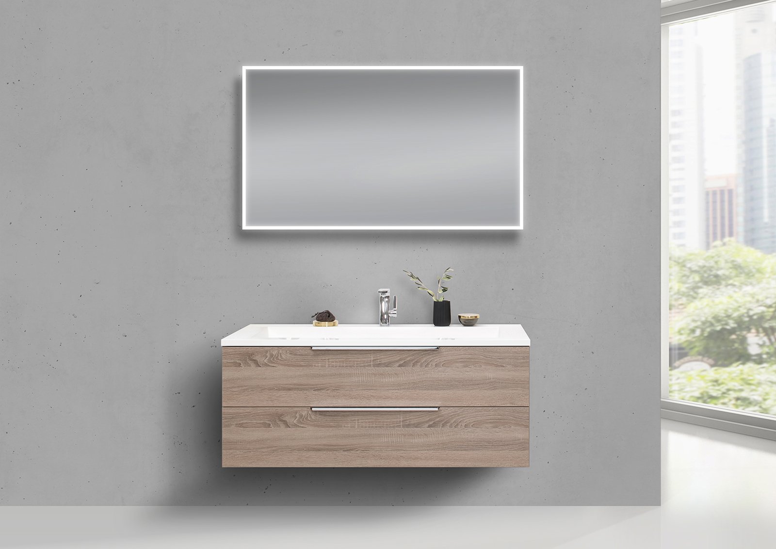 Design Waschtisch 120 cm Evermite, Badmöbel Set Intarbad CUBO mit LED Lichtspiegel