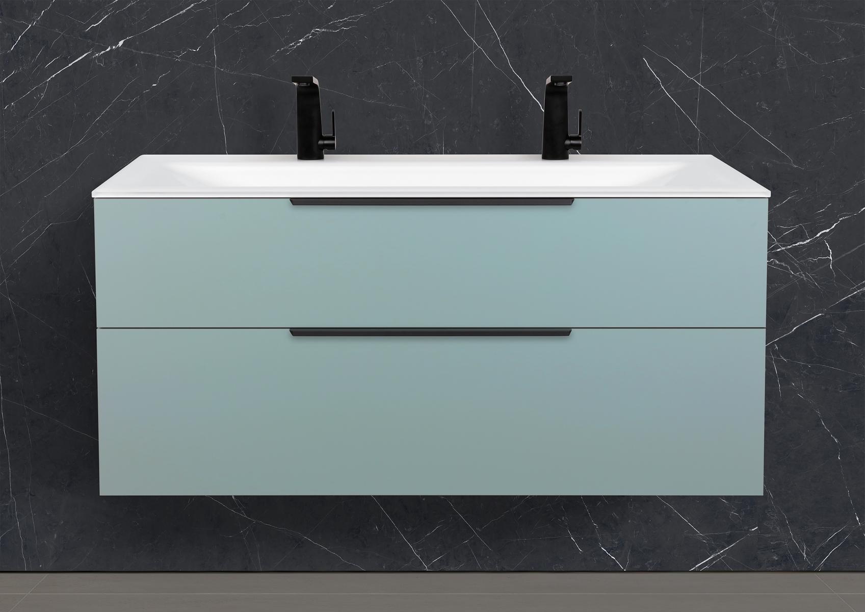 Saphir - Badmöbelset 120 cm mit Glaswaschtisch (Doppel) und Unterschrank
