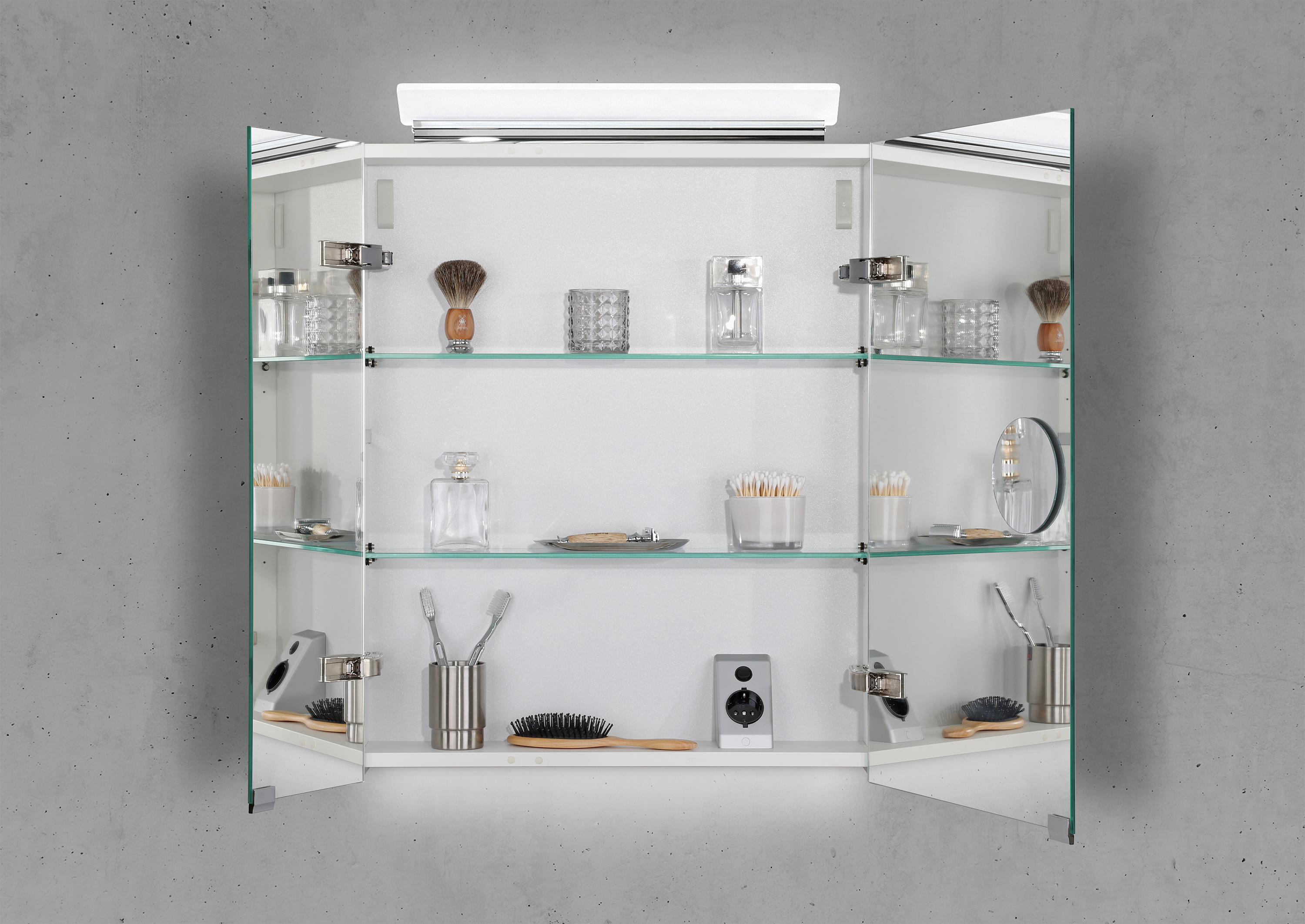 Spiegelschrank 60 cm LED Acryl Aufsatzleuchte doppelseitig verspiegelt