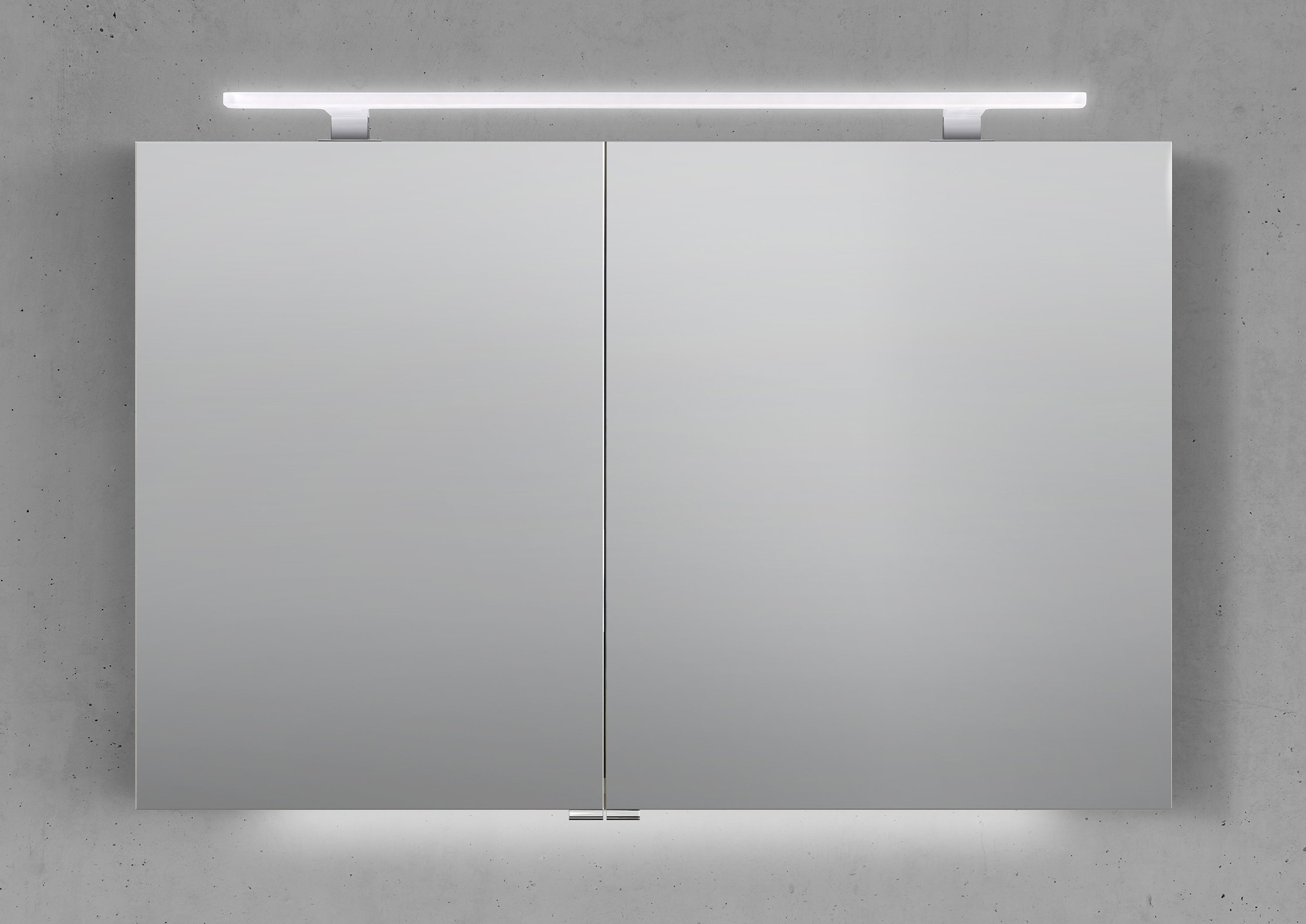 Spiegelschrank 110 cm mit MULTI LED Acryl Aufsatzleuchte Doppelspiegeltüren