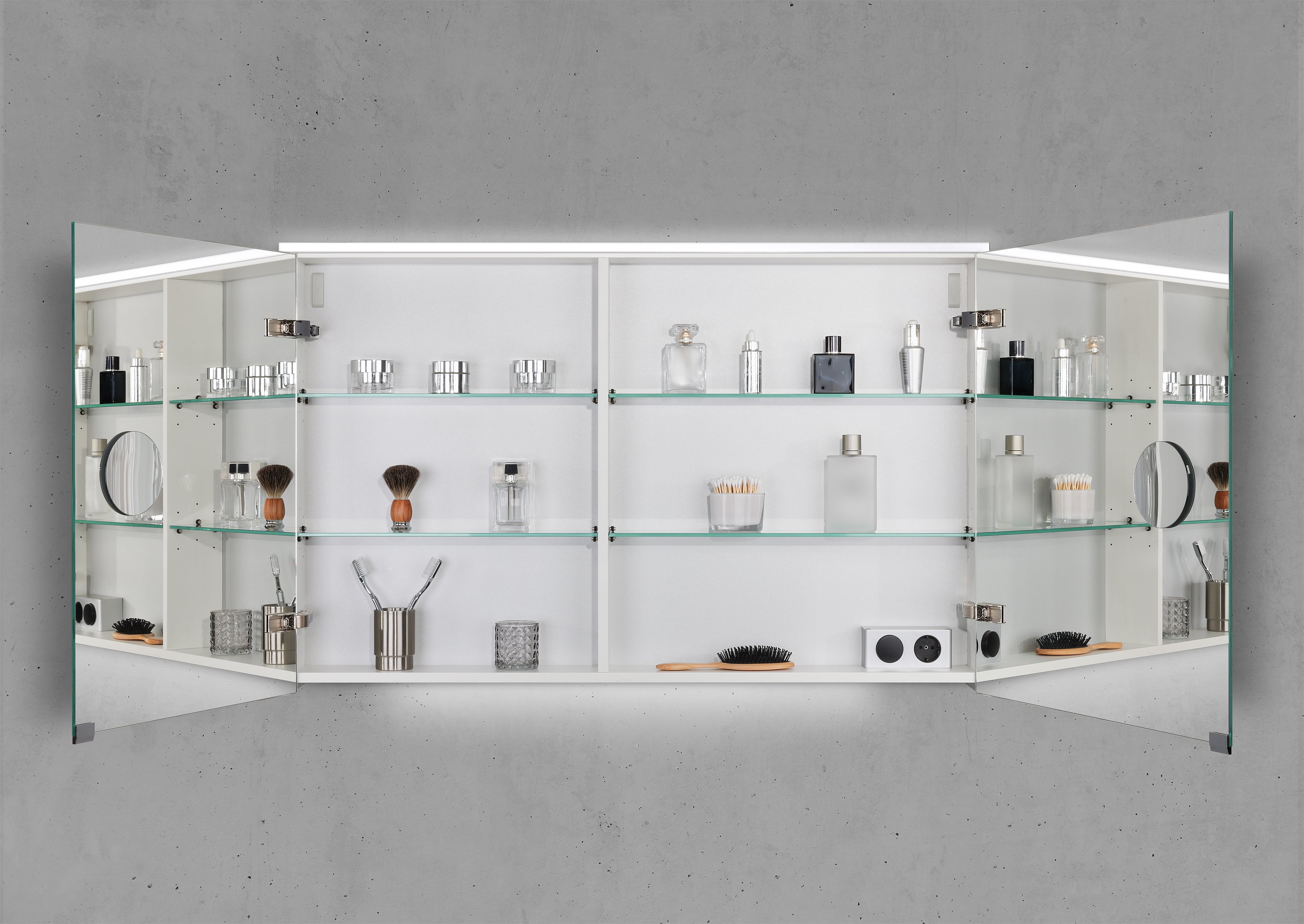 Spiegelschrank 110 cm integrierte MULTI Light LED Beleuchtung Doppelspiegeltüren