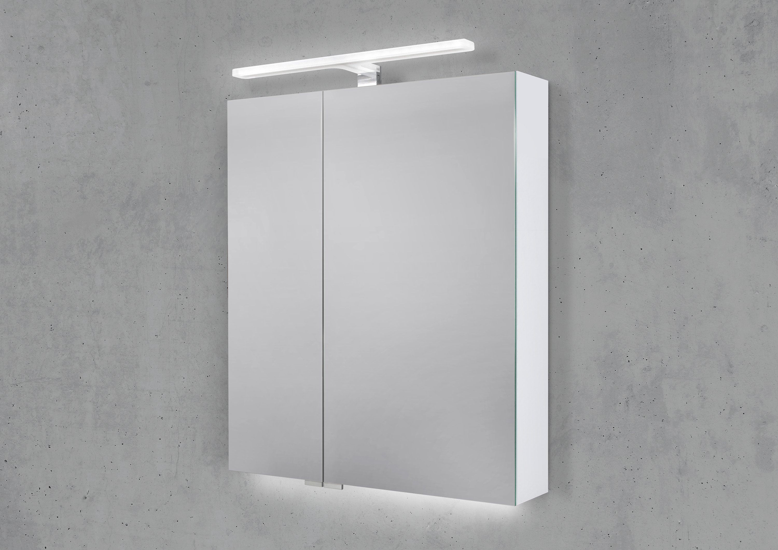 Spiegelschrank 60 cm mit MULTI LED Acryl Aufsatzleuchte Doppelspiegeltüren