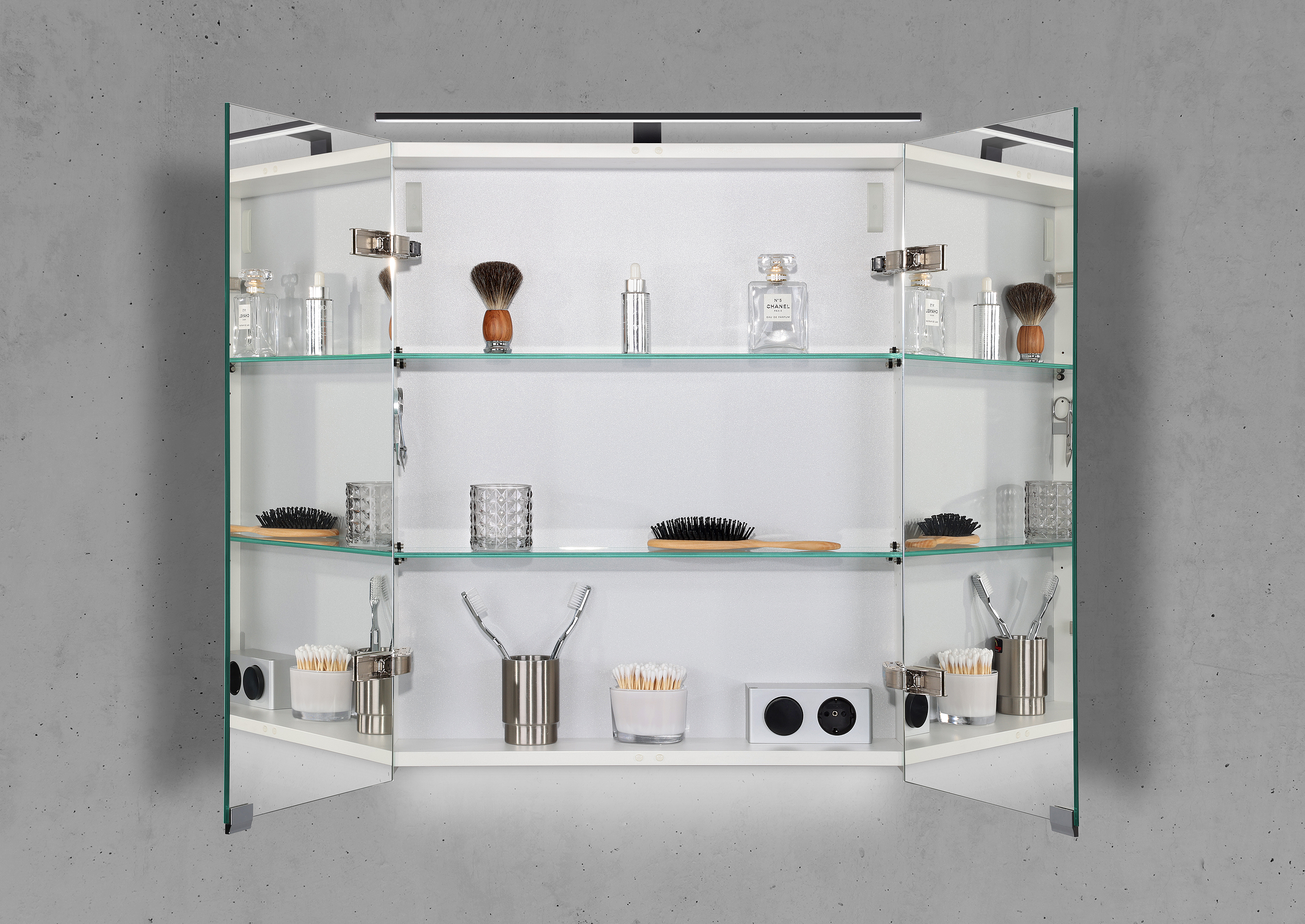 Saphir - Badmöbelset 60 cm mit Glaswaschbecken, Unterschrank und Spiegelschrank