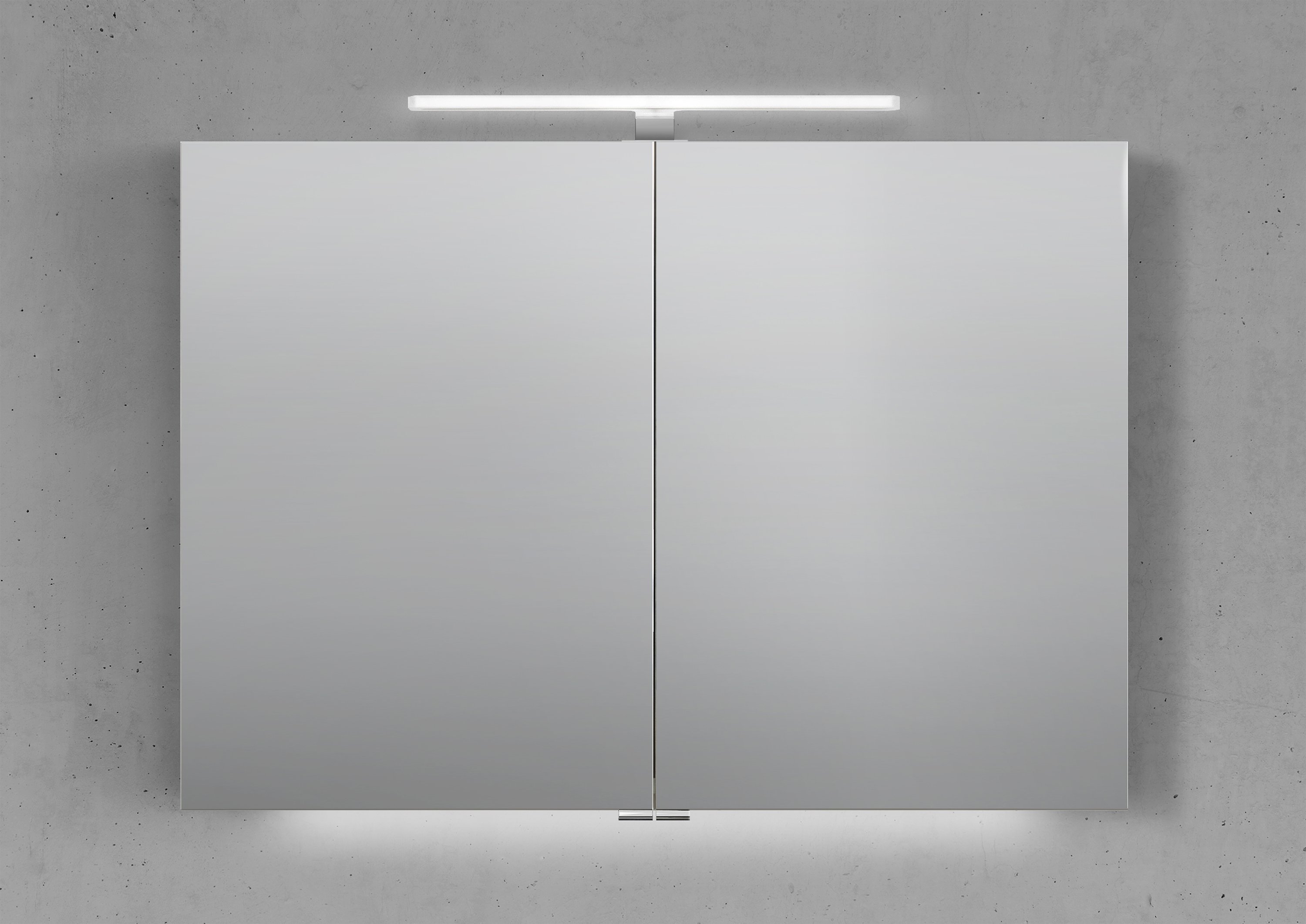 Spiegelschrank 100 cm mit MULTI LED Acryl Aufsatzleuchte Doppelspiegeltüren