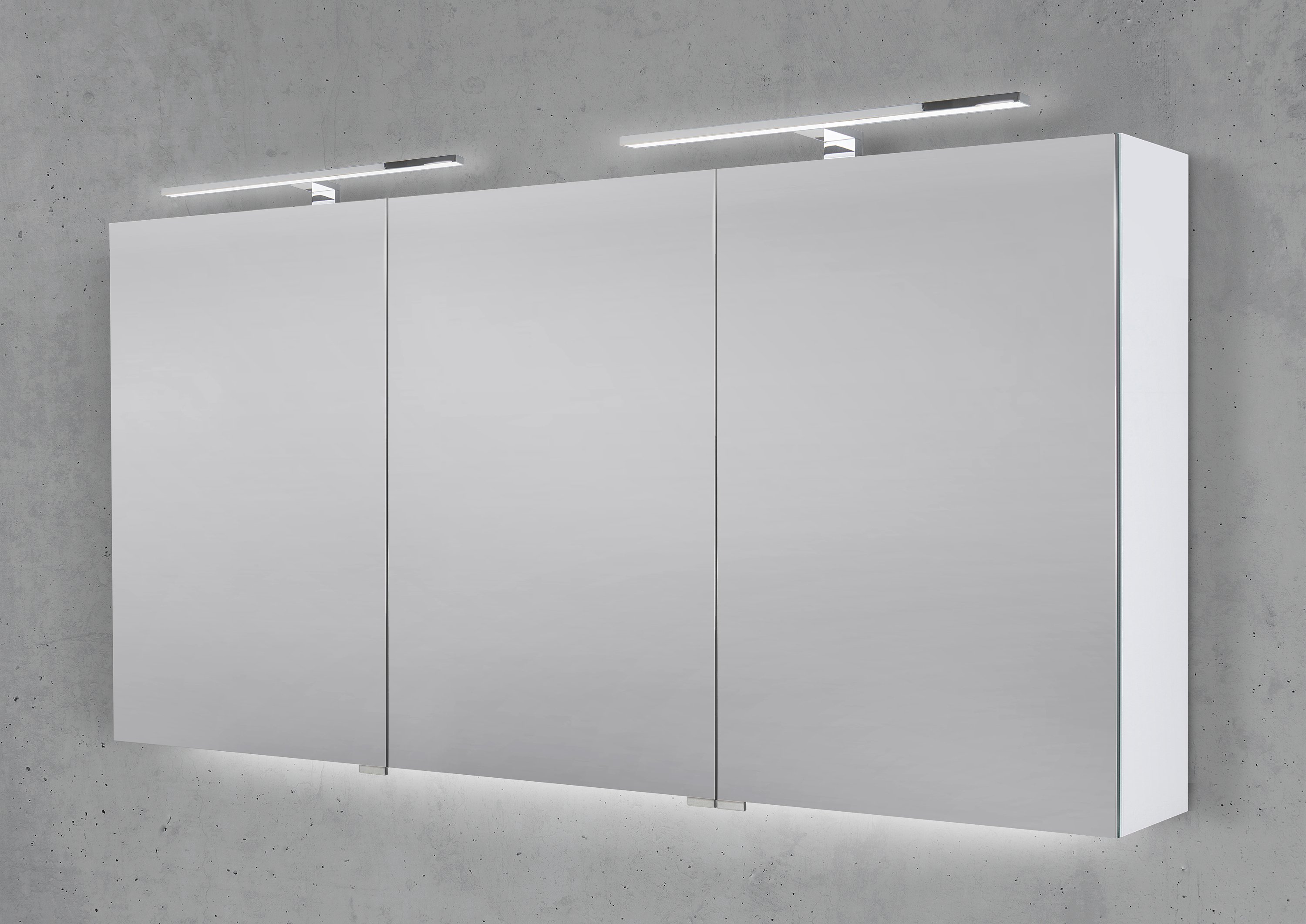 Spiegelschrank 150 cm mit 2x MULTI Light LED Chrom Beleuchtung Doppelspiegeltüren