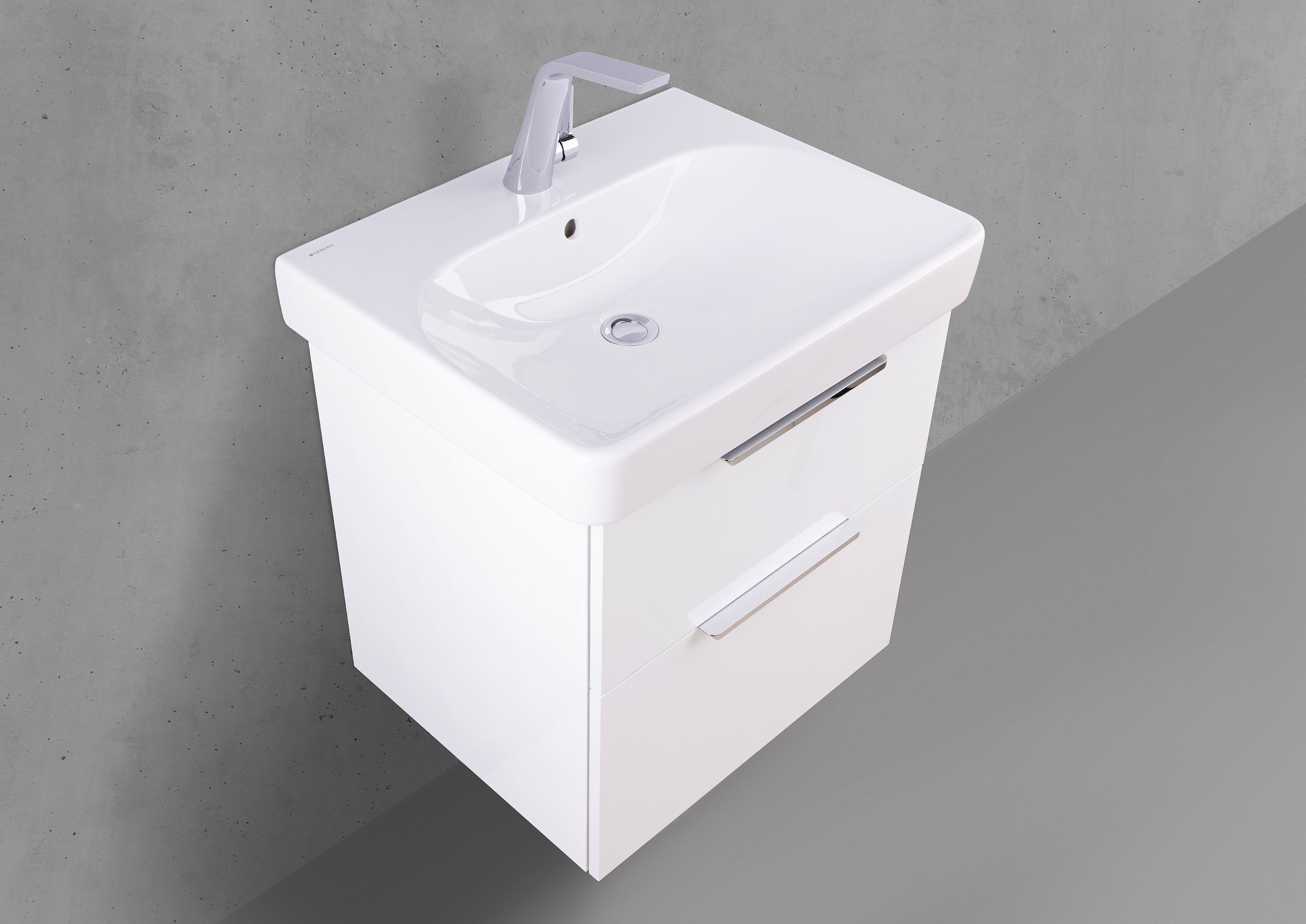 Badmöbel Shape mit Geberit Smyle Square Waschtisch 60 cm, Unterschrank und Spiegelschrank