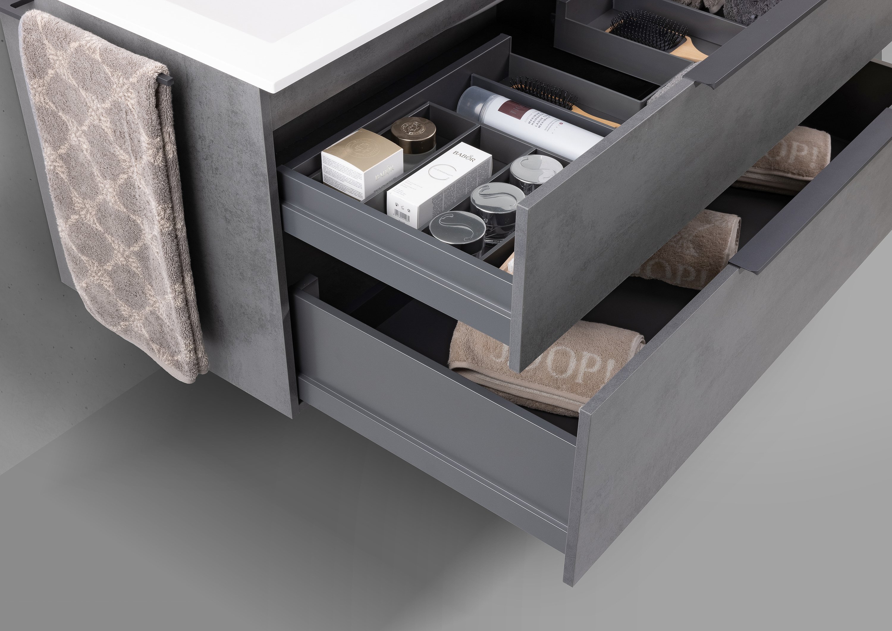 Design Badmöbel Set Valenta 120 cm, Unterschrank + Doppelwaschtisch Evermite