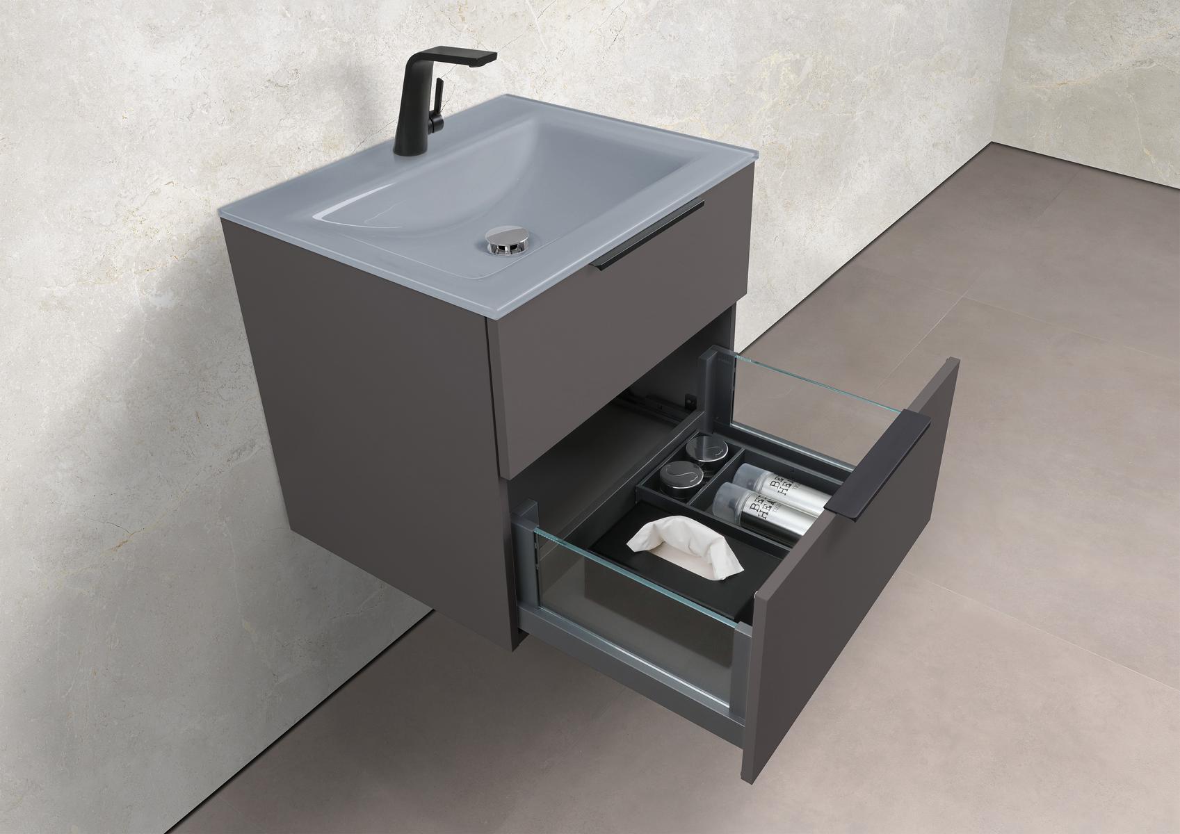 Saphir - Badmöbelset 60 cm mit Glaswaschtisch und Unterschrank
