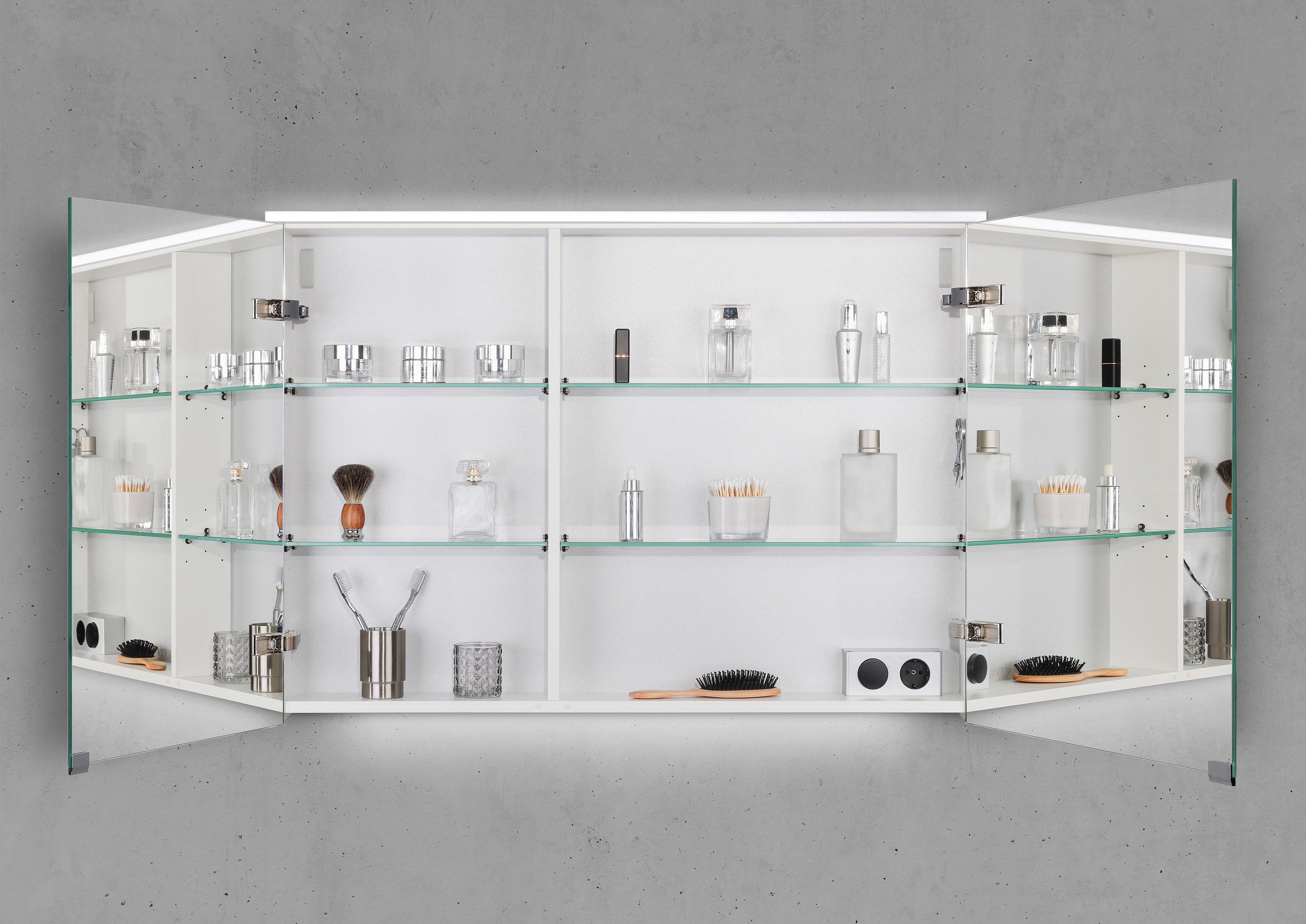 Spiegelschrank 100 cm integrierte MULTI Light LED Beleuchtung Doppelspiegeltüren