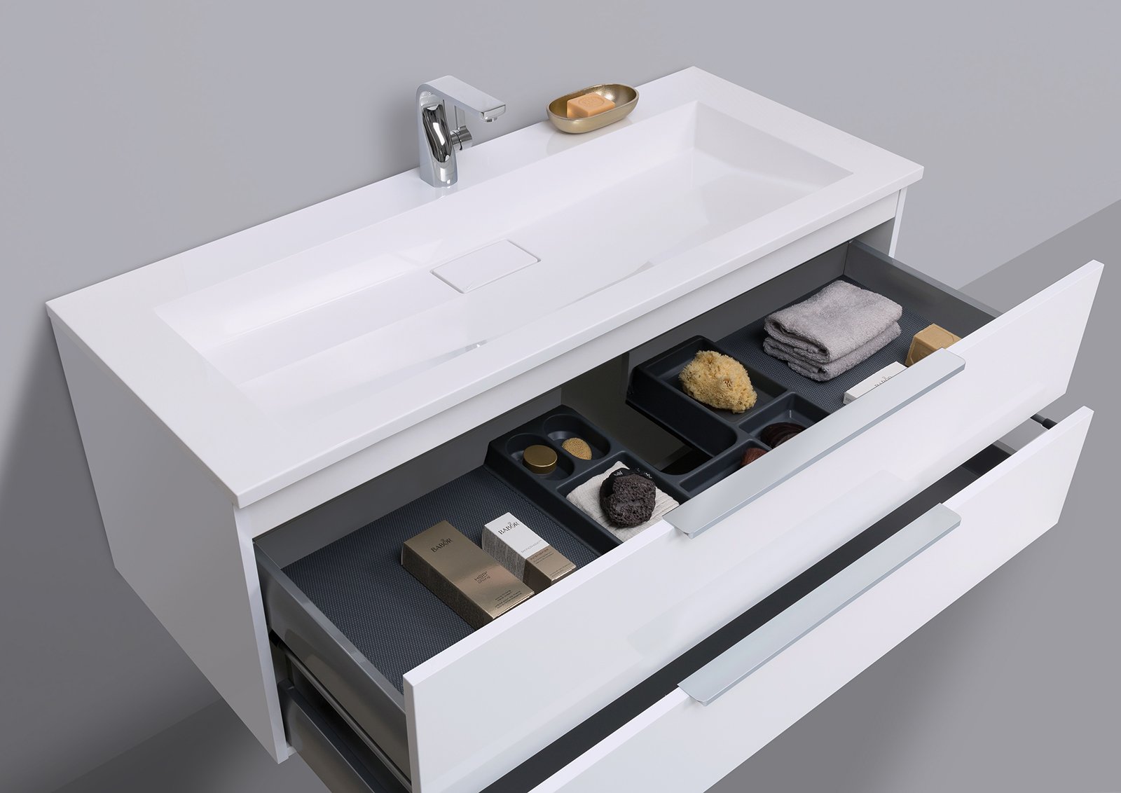 Design Badmöbel CUBO 120 cm Evermite Waschbecken Weiß hochglanz Lack