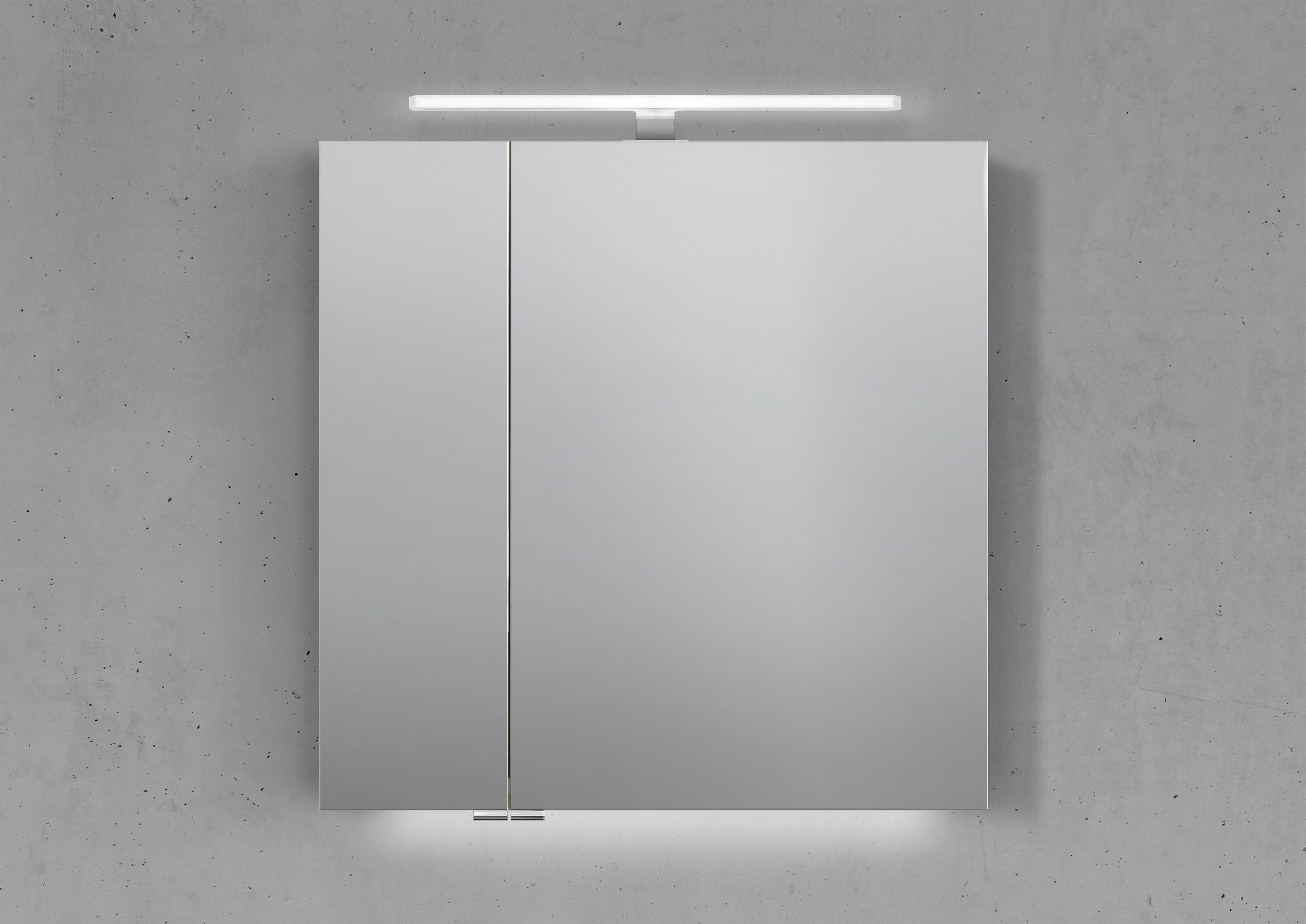 Spiegelschrank 70 cm mit MULTI LED Acryl Aufsatzleuchte Doppelspiegeltüren