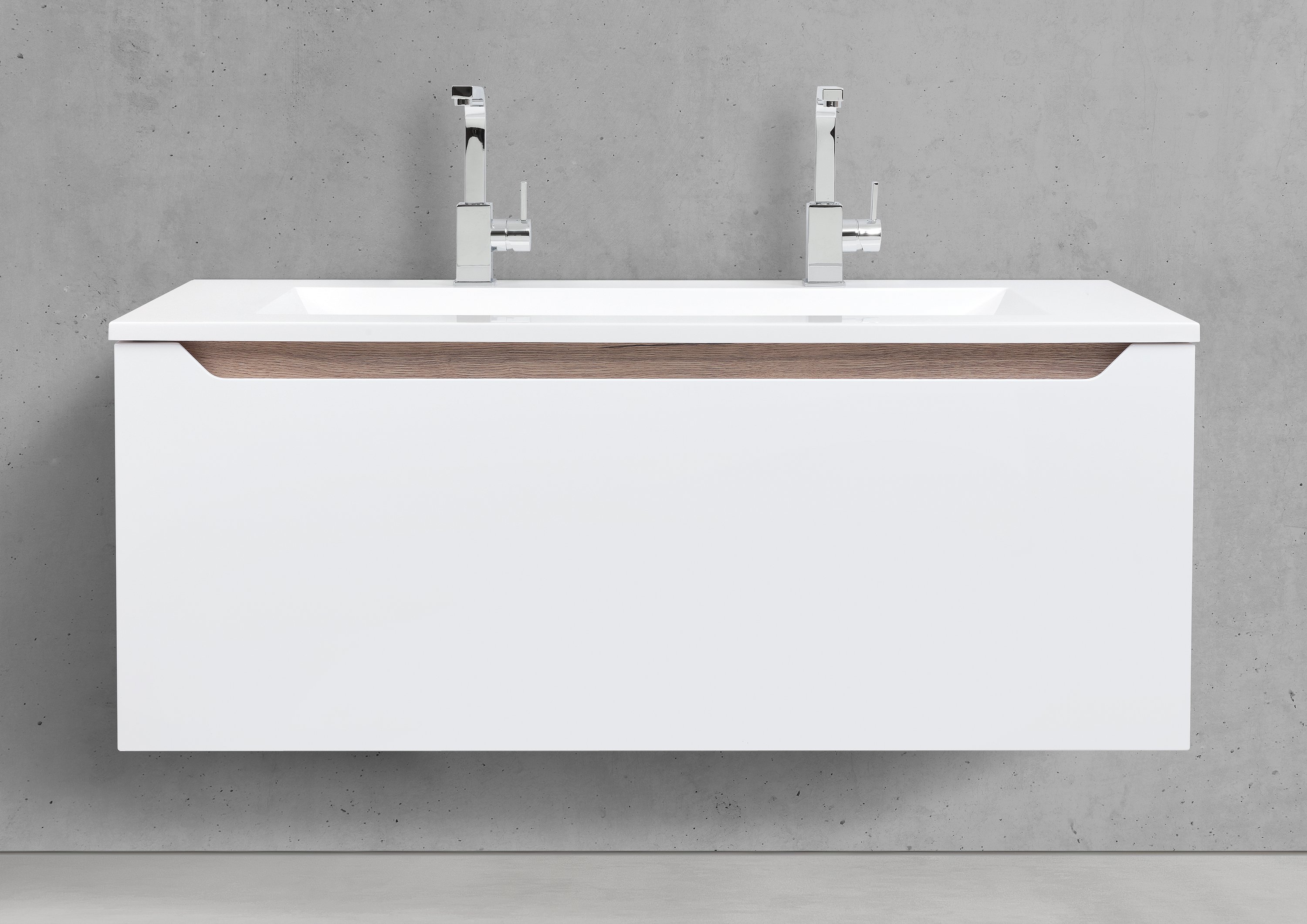 Doppelwaschtisch 120 cm mit Unterschrank, Badmöbel Set grifflos