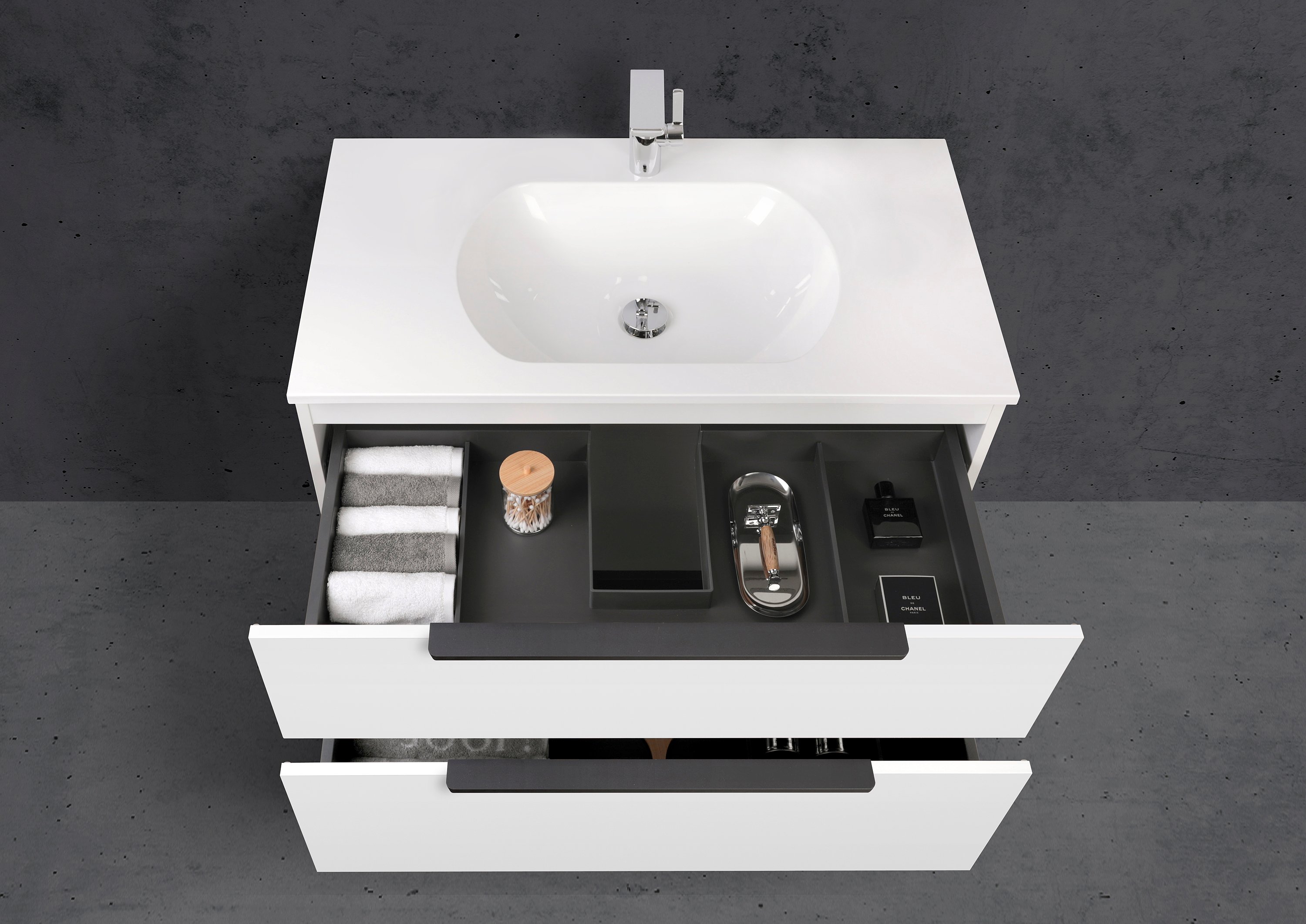 Badmöbel Set Modica 90 cm mit Evermite Waschtisch, Made in Germany