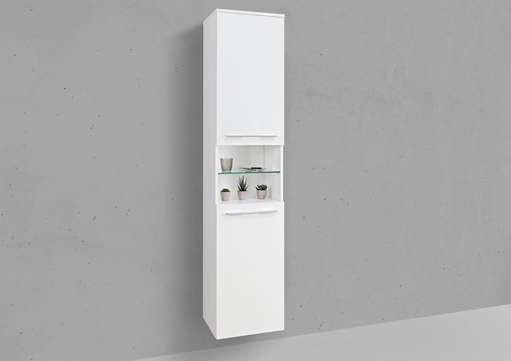 Seitenschrank/Hochschrank nach Maß 2 Türig mit offenem Fach, Bügelgriff