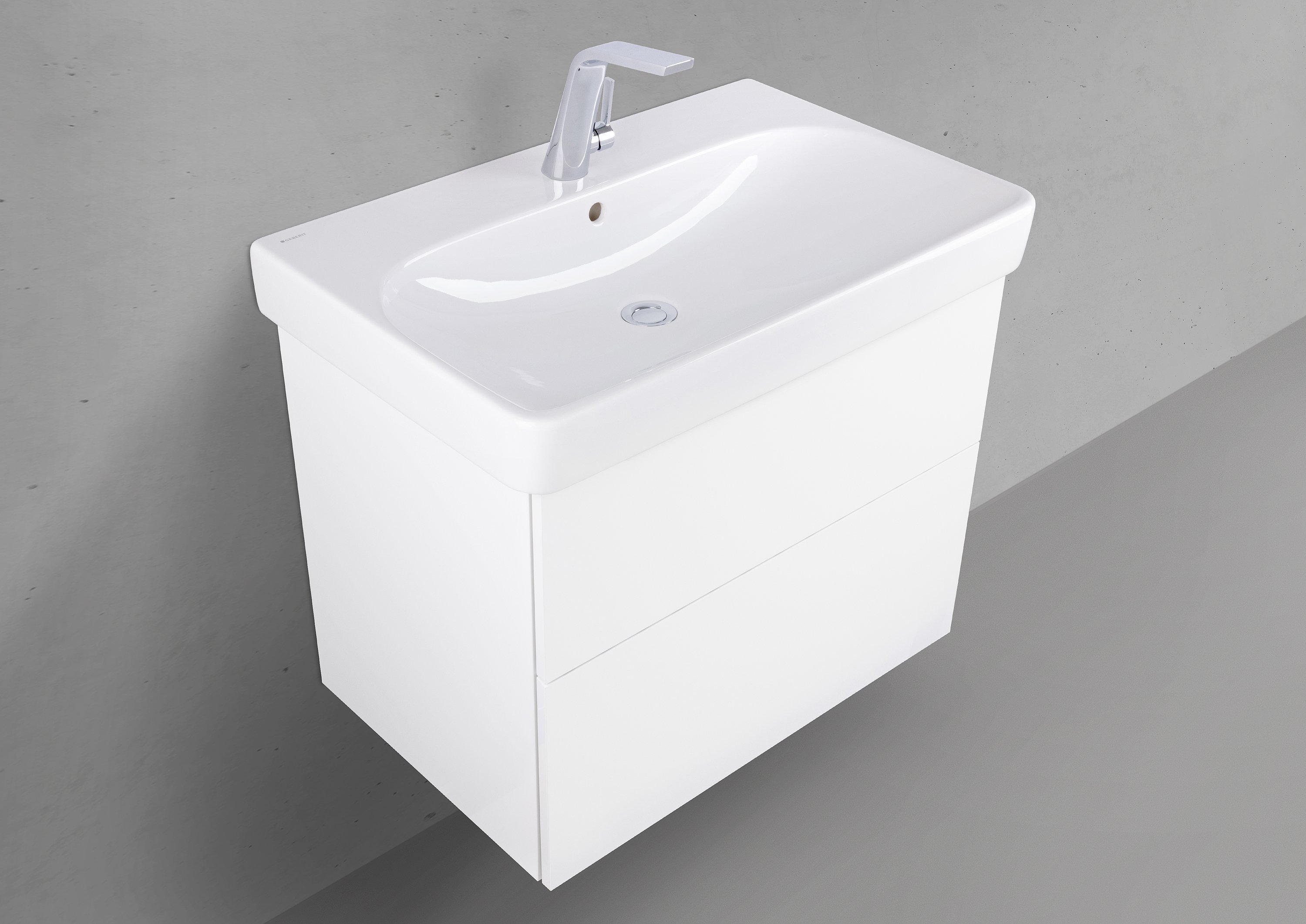 Geberit Smyle Square Waschtisch 75 cm mit Unterschrank grifflos, Badmöbel Shape
