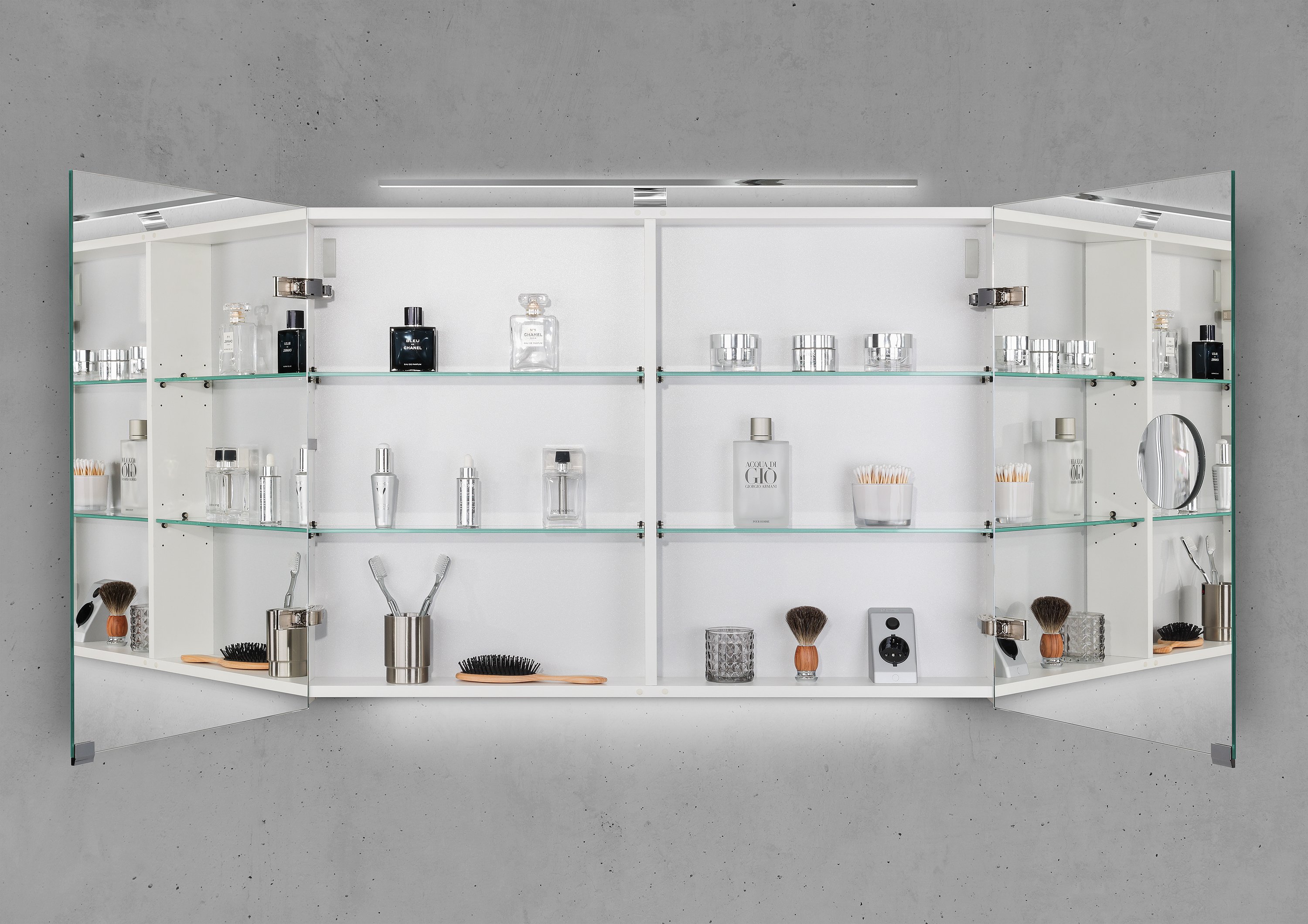 Spiegelschrank 100 cm mit LED Chrom Beleuchtung Doppelspiegeltüren