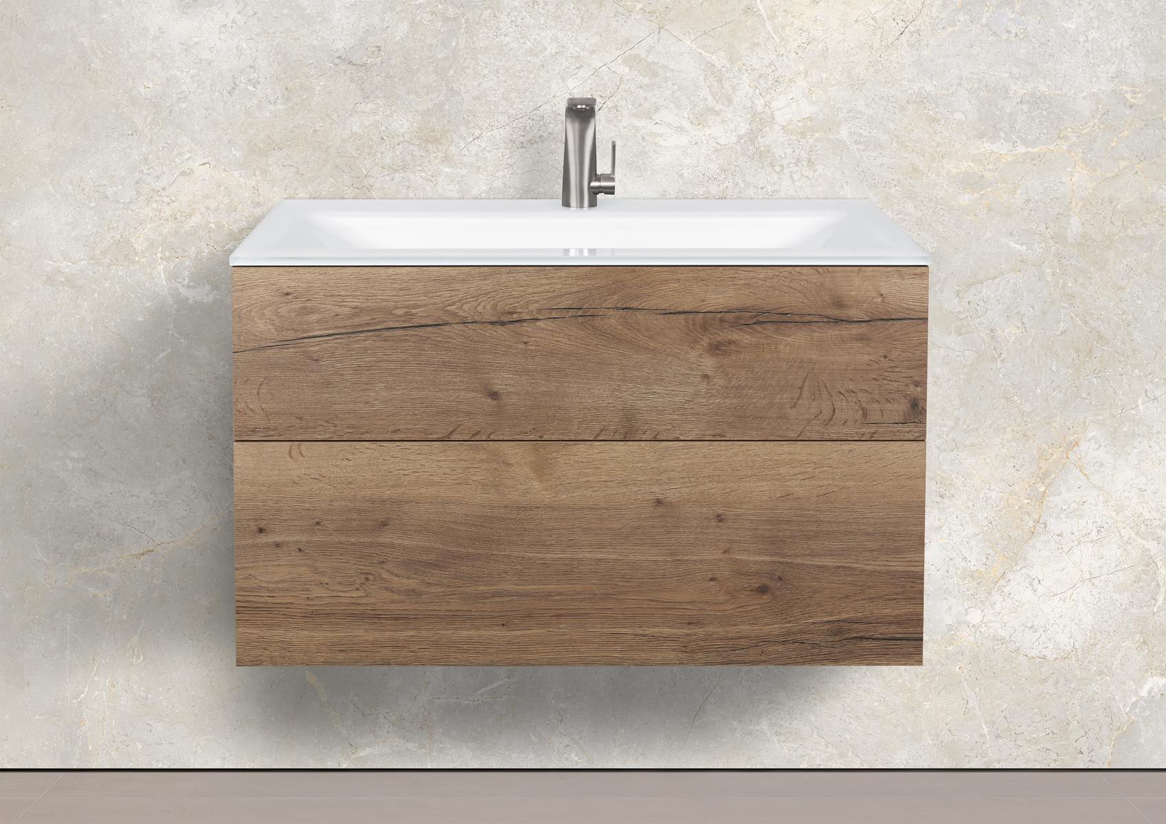 Saphir - Badmöbelset 90 cm mit Glaswaschbecken und grifflosem Unterschrank