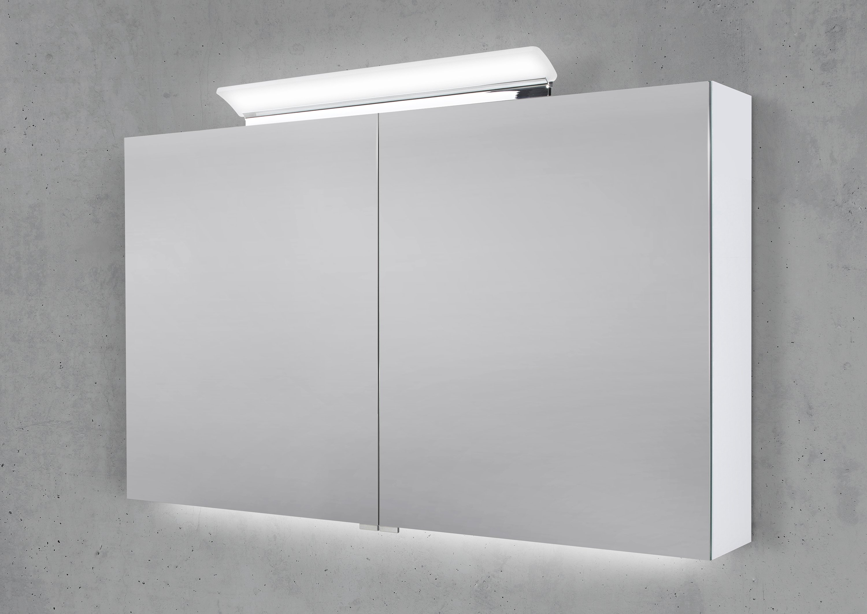 Spiegelschrank 120 cm LED Acryl Aufsatzleuchte doppelseitig verspiegelt