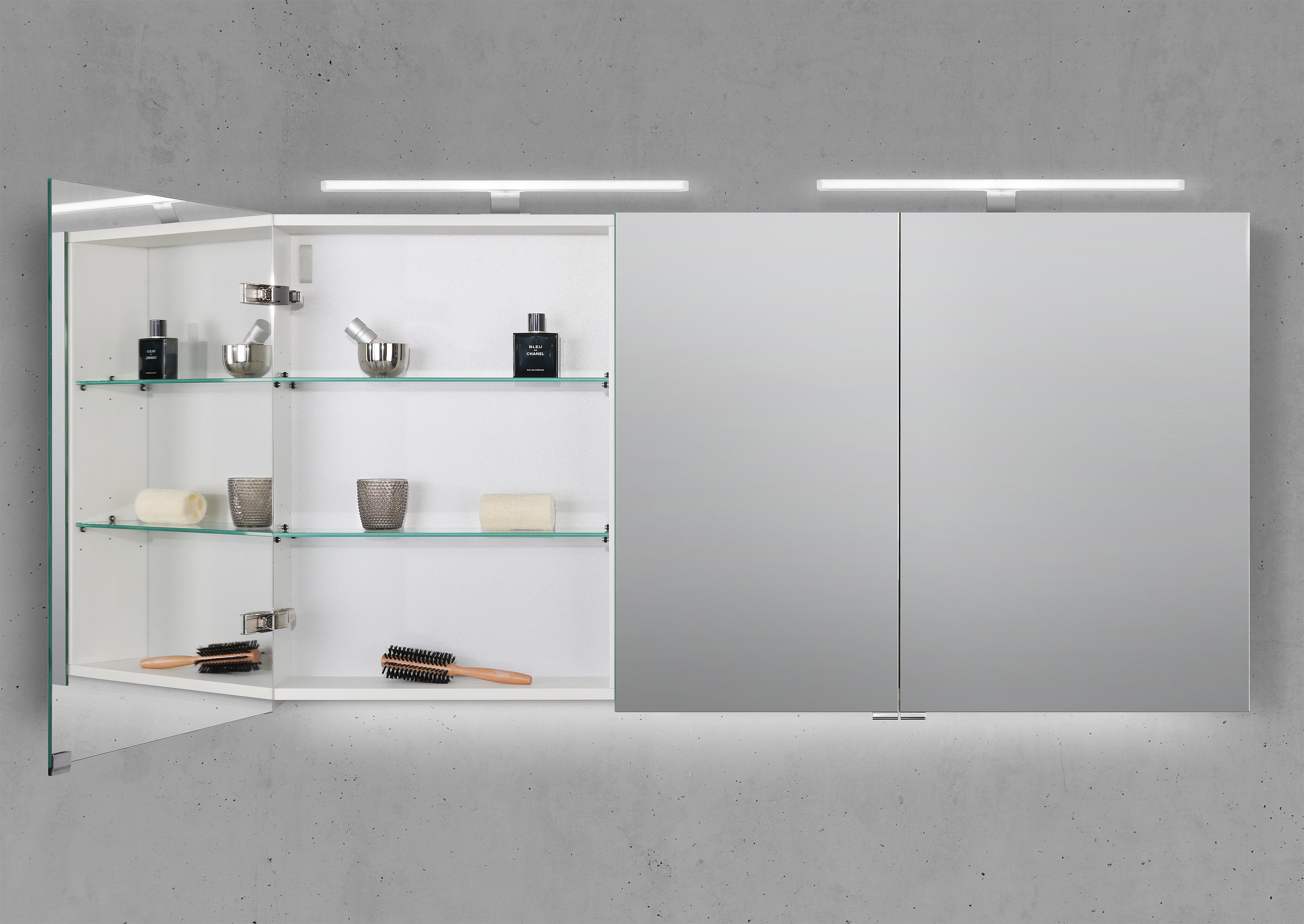 Spiegelschrank 140 cm 2x MULTI LED Acryl Beleuchtung Doppelspiegeltüren
